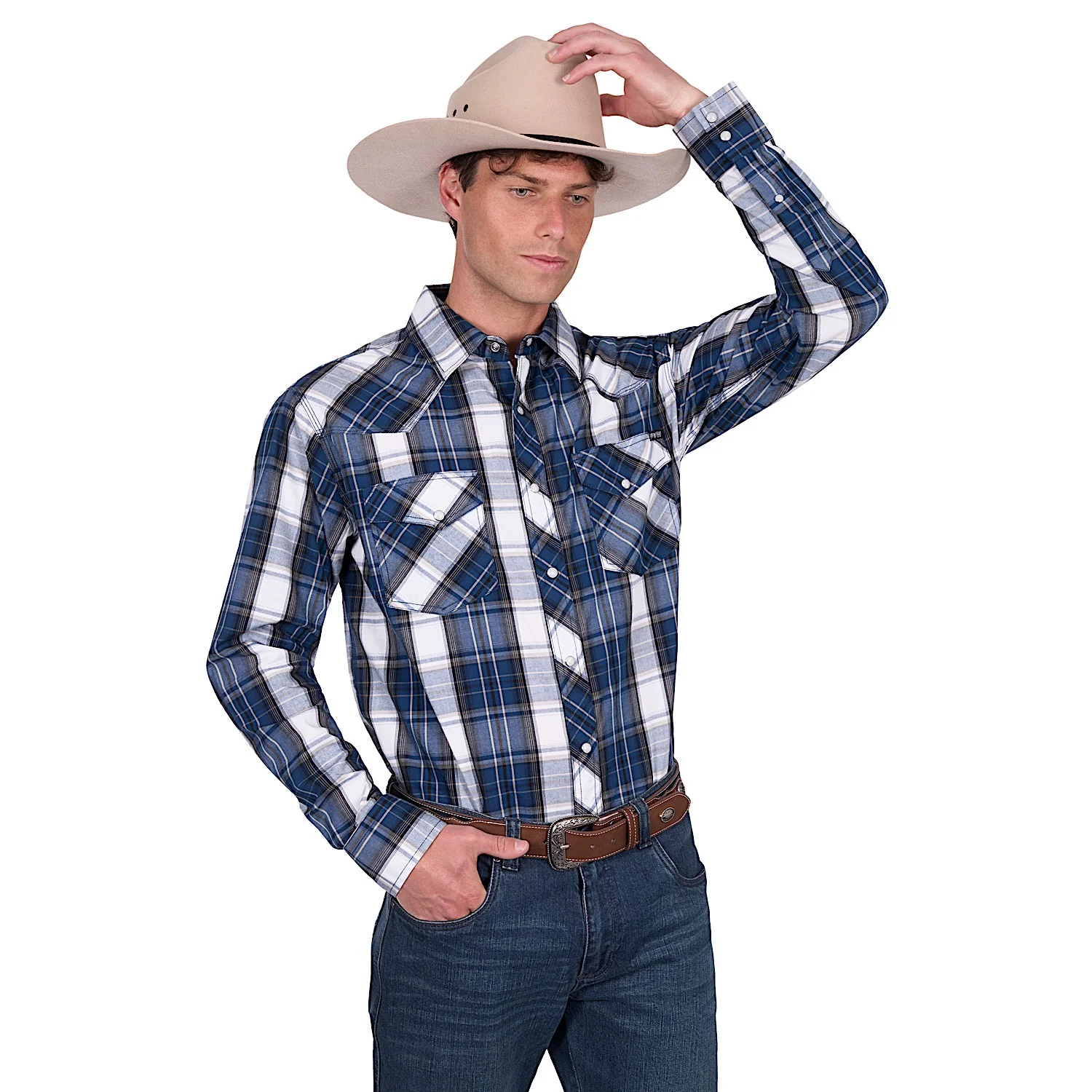 Pure Western Men's Nicholas Shirt - Navy/Tan