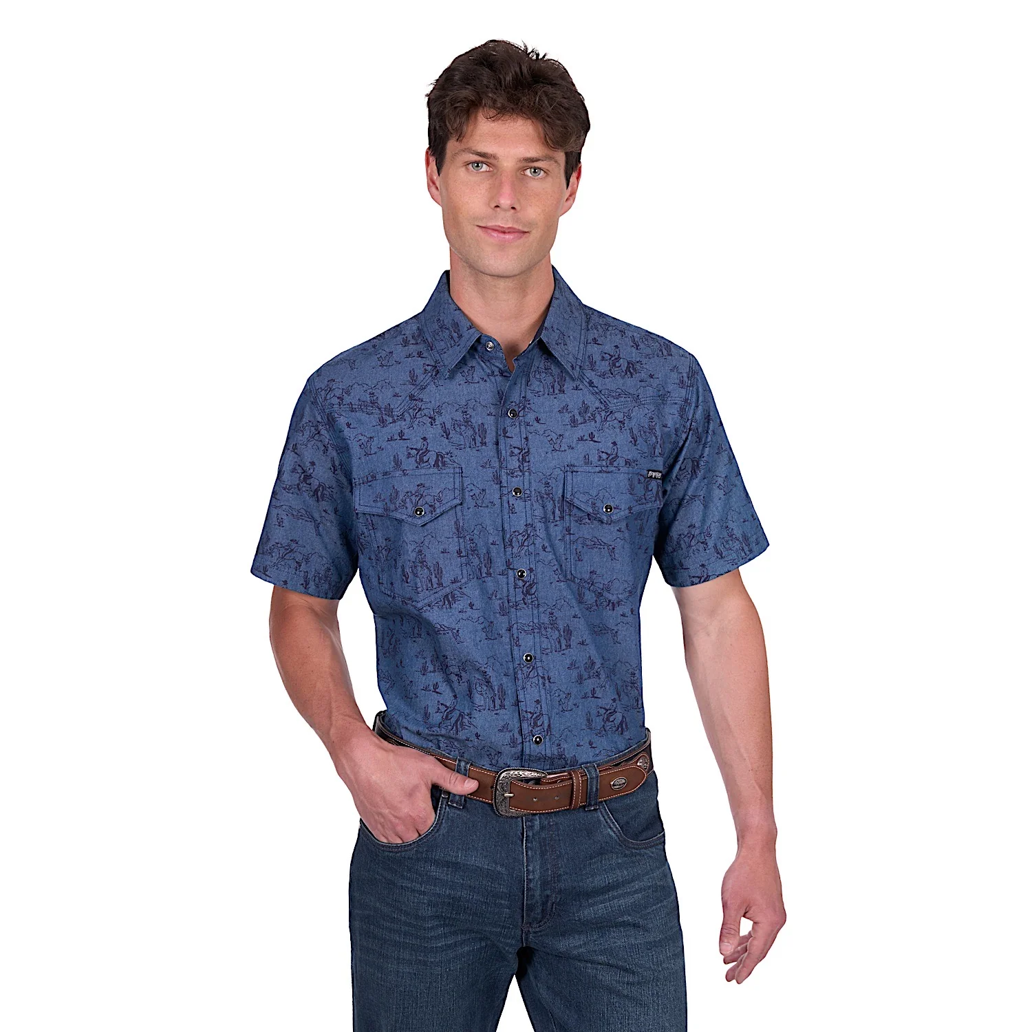 Pure Western Men's Travis Short Sleeve Shirt - Chambray