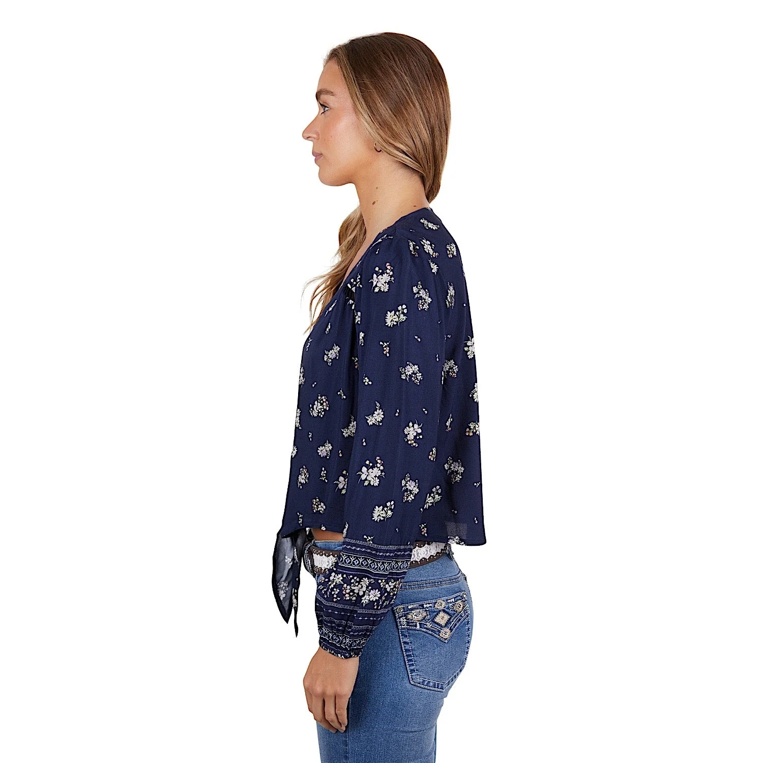 Pure Western Women's Amber Blouse Navy - Image 4