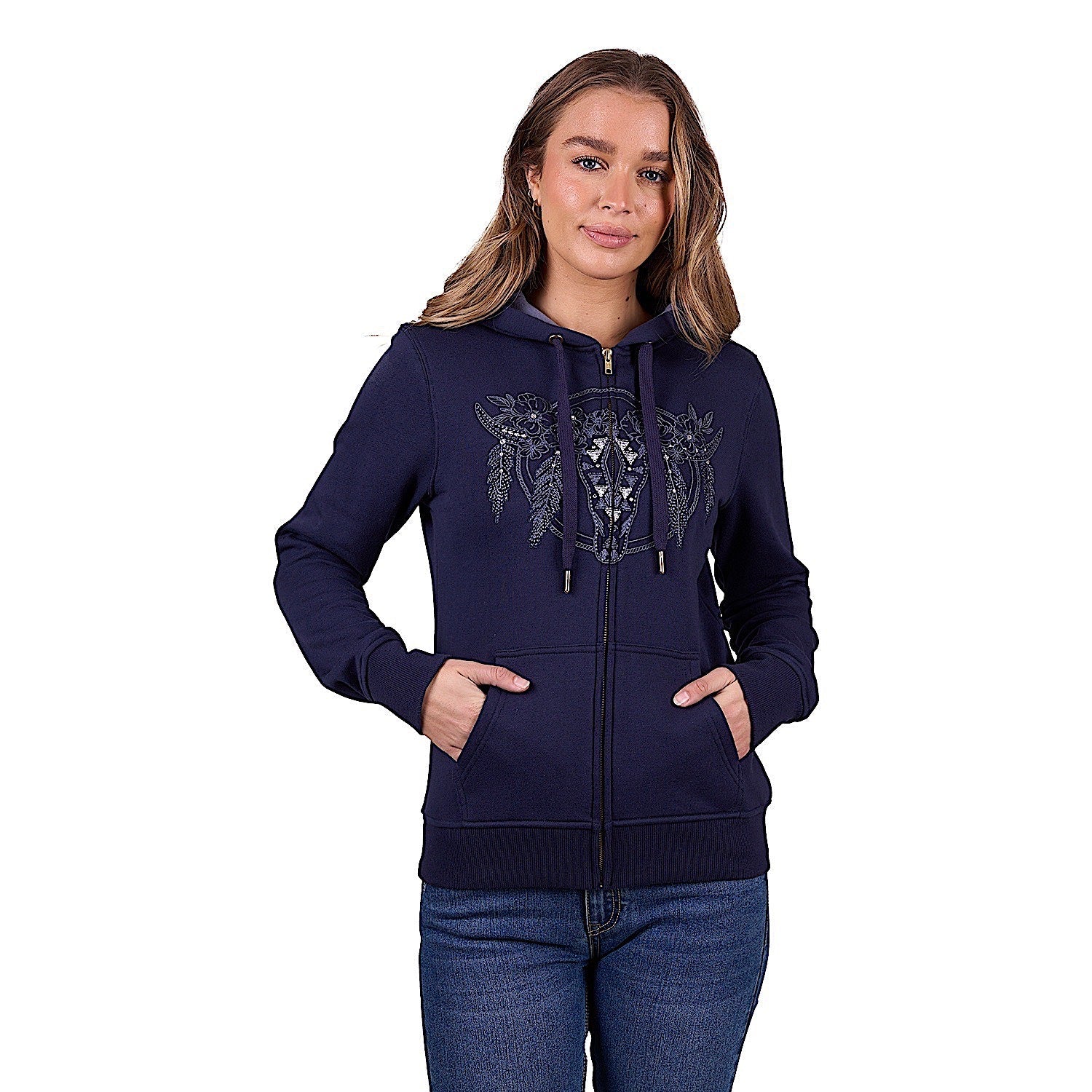 Pure Western Women's Edna Zip Through Hoodie - Navy