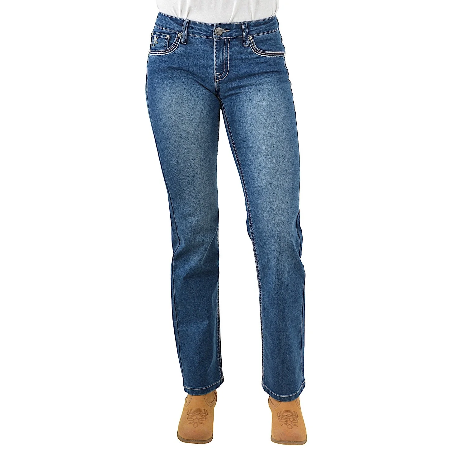 Pure Western Womens Snowie Straight Leg Jean -True Blue - Image 3