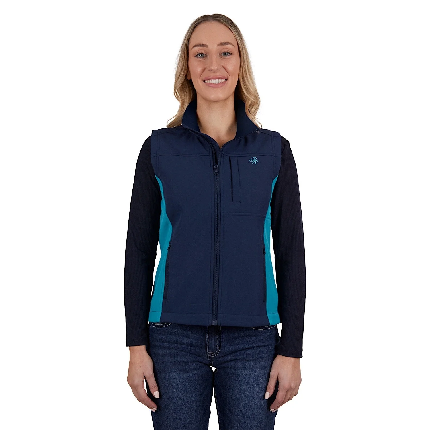 Pure Western Women's Tracy Soft Shell Vest - Navy/Aqua
