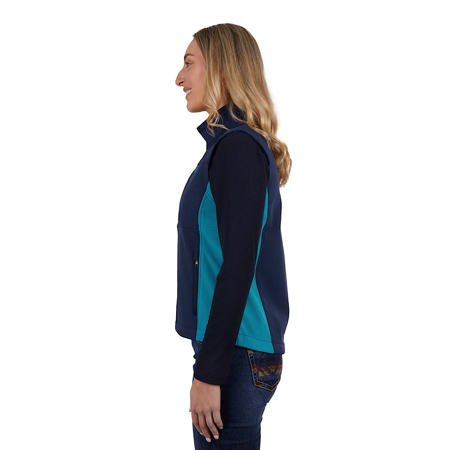 Pure Western Women's Tracy Soft Shell Vest - Navy/Aqua - Image 2