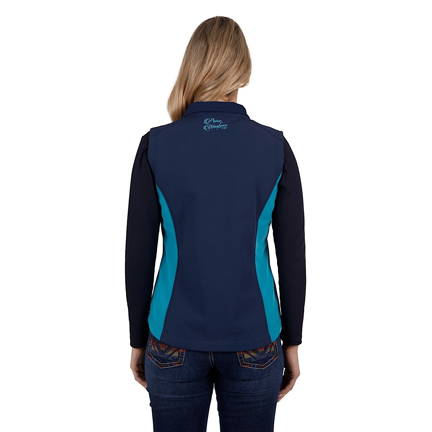 Pure Western Women's Tracy Soft Shell Vest - Navy/Aqua - Image 3