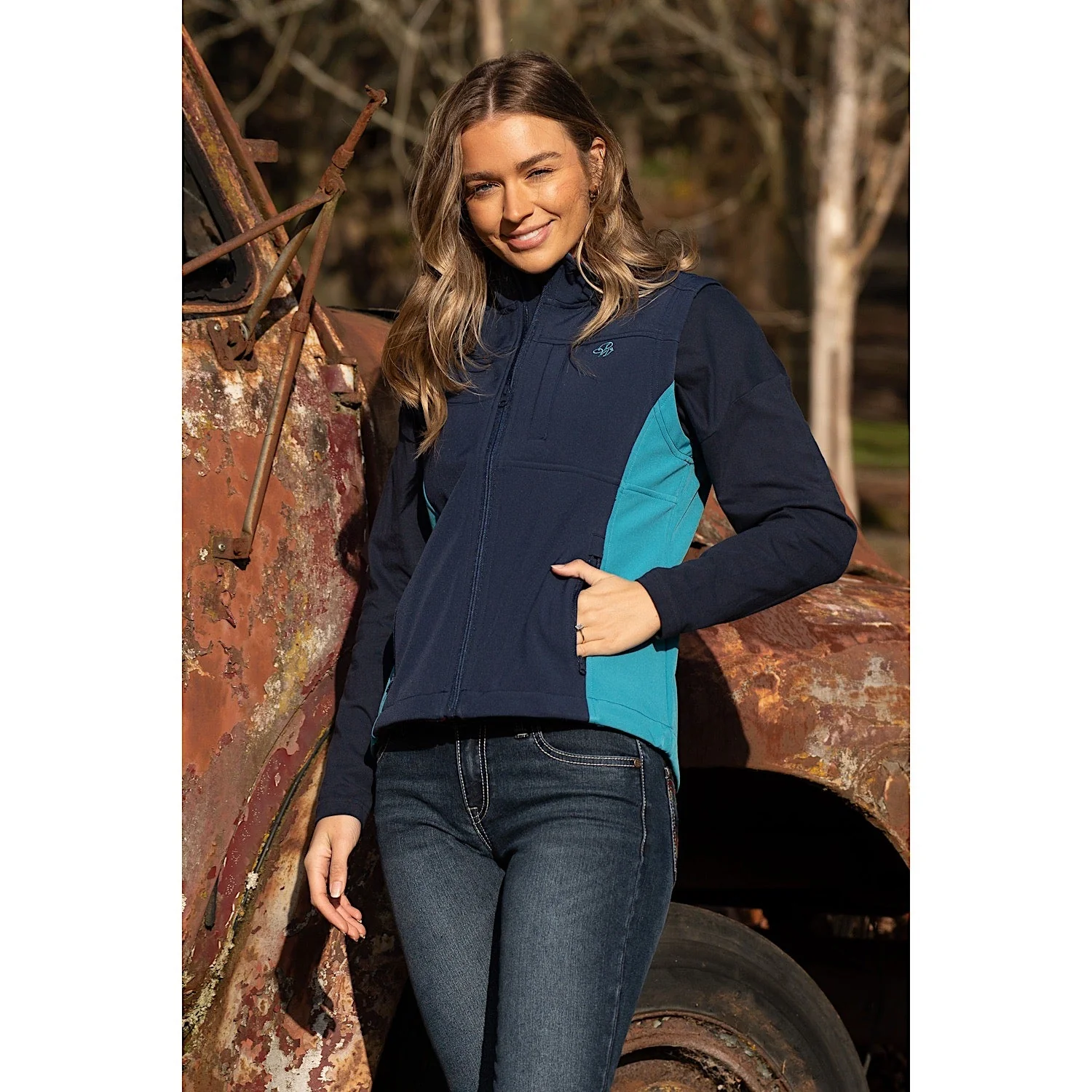 Pure Western Women's Tracy Soft Shell Vest - Navy/Aqua - Image 4