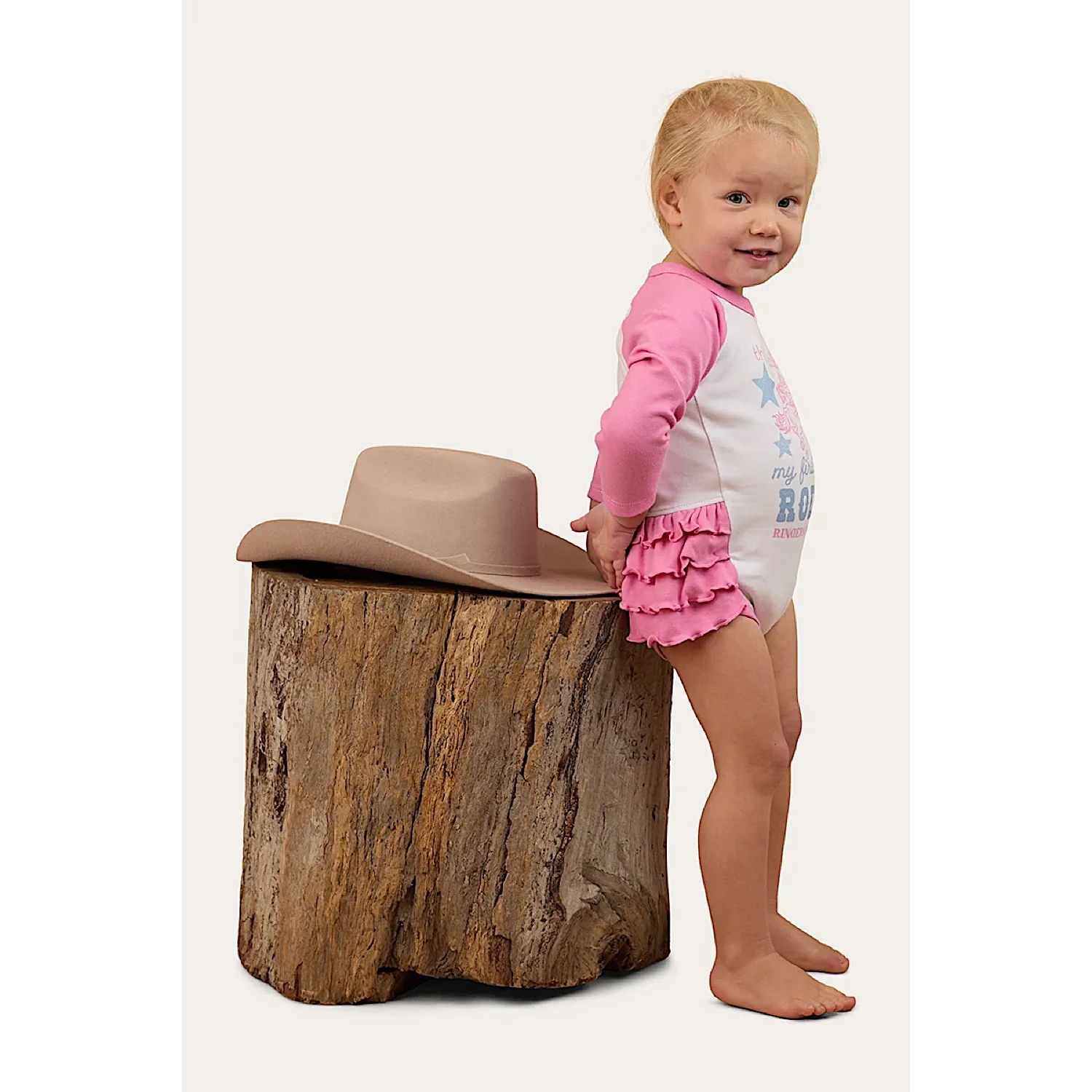 Ringers Western Babies Rodeo Gal Long Sleeve Frill Romper - White/Pink - Image 3