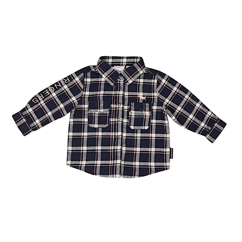 Ringers Western Babies Rory Flannel Shirt - Navy/Pink Print - Image 2