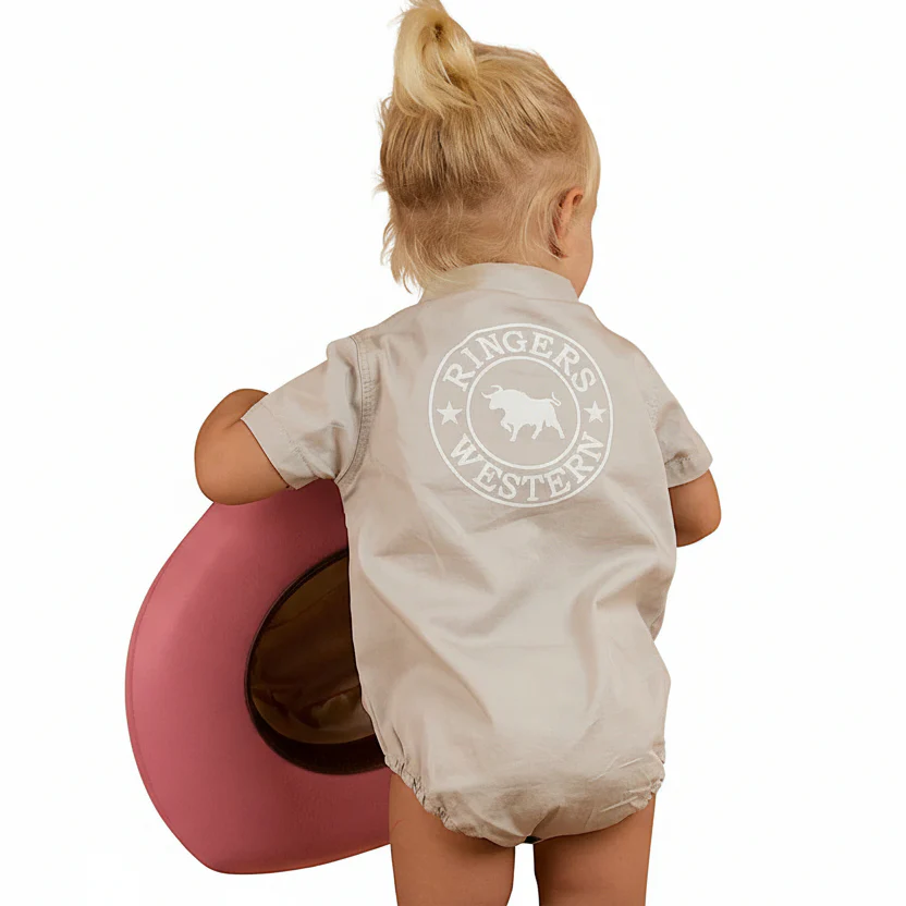 Ringers Western Babies Short Sleeve Work Shirt Romper - Beige - Image 2