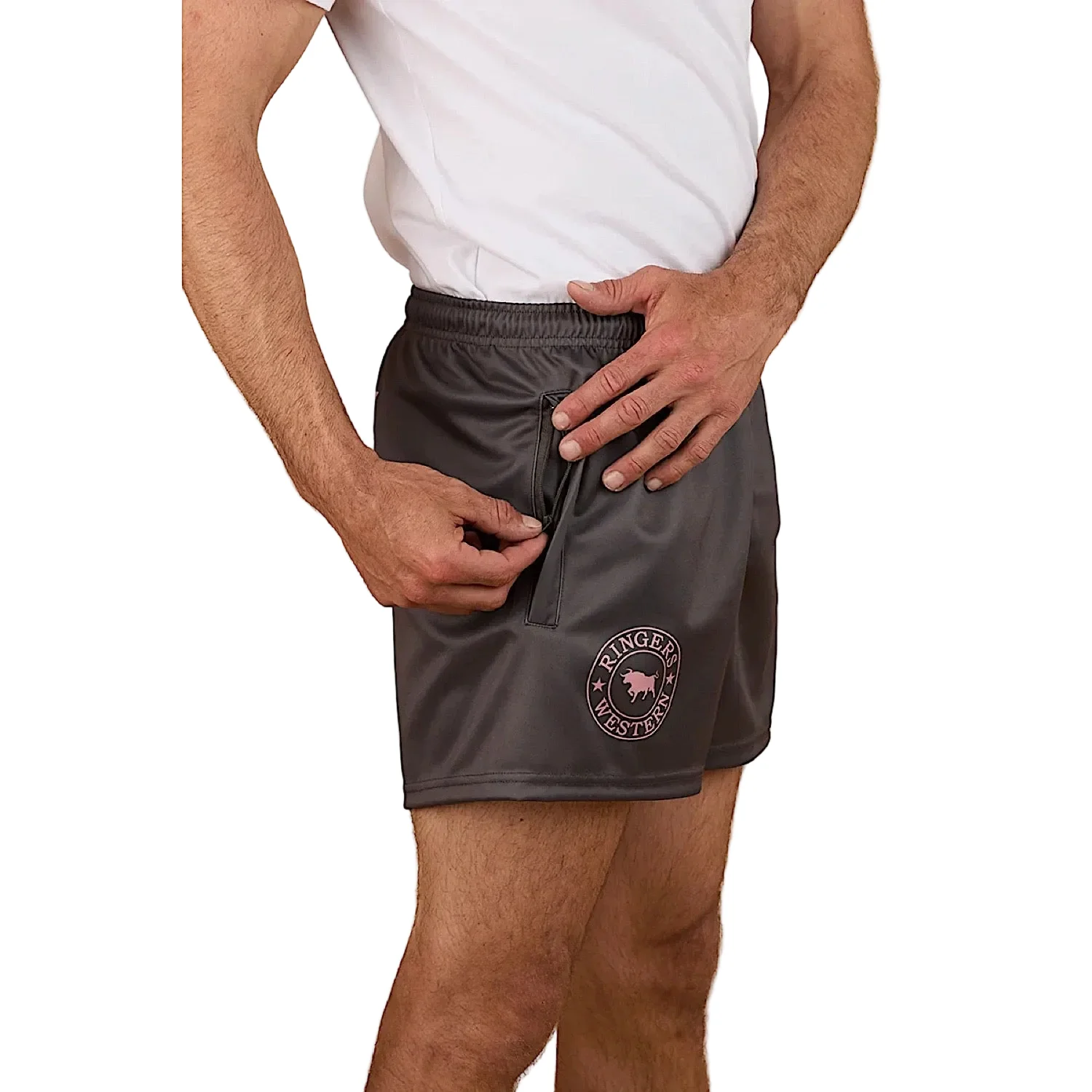 Ringers Western Big Ringers Footy Short - Charcoal/Pink - Image 2