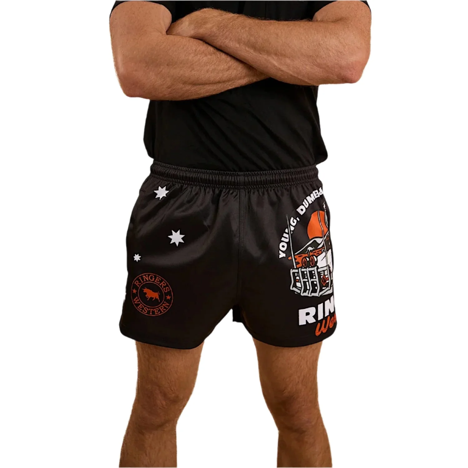 Ringers Western Footy Short Young and Dumb - Black / Orange - Image 2