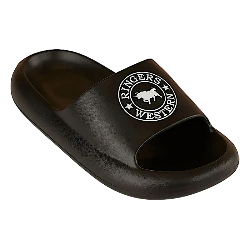 Ringers Western Unisex Freshy Sliders - Black with White Print - Image 5