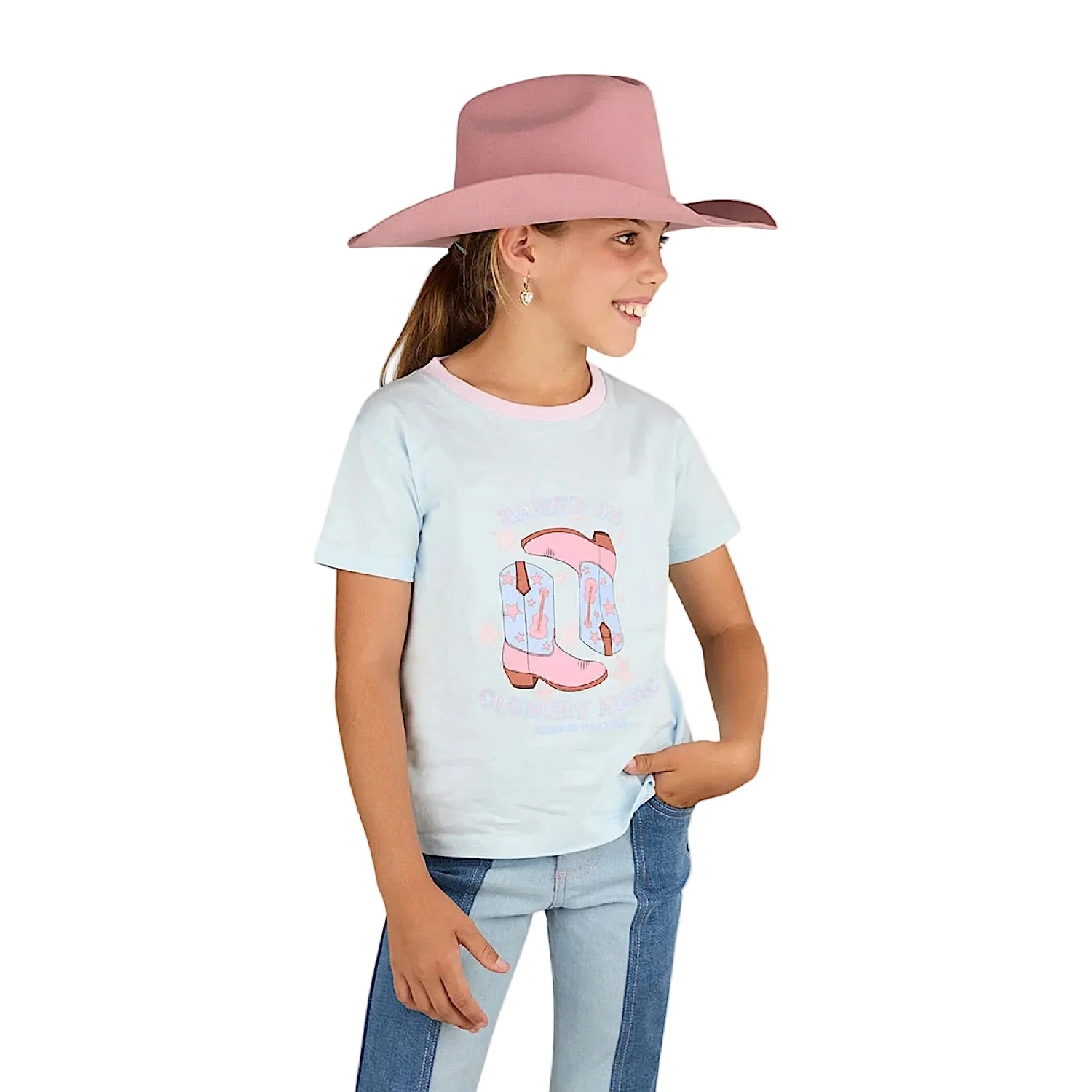 Ringers Western Girl's Raised On Country Music Classic Fit T-Shirt - Barely Blue