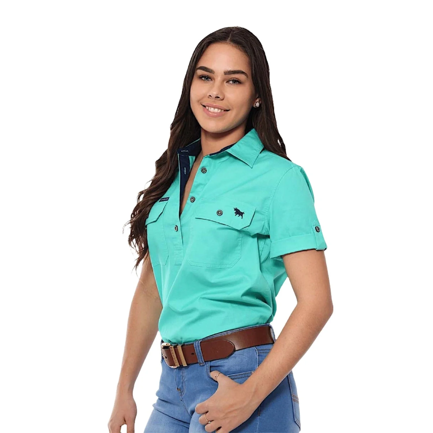 Ringers Western Women's Jules Half Button Short Sleeve Work Shirt - Mint