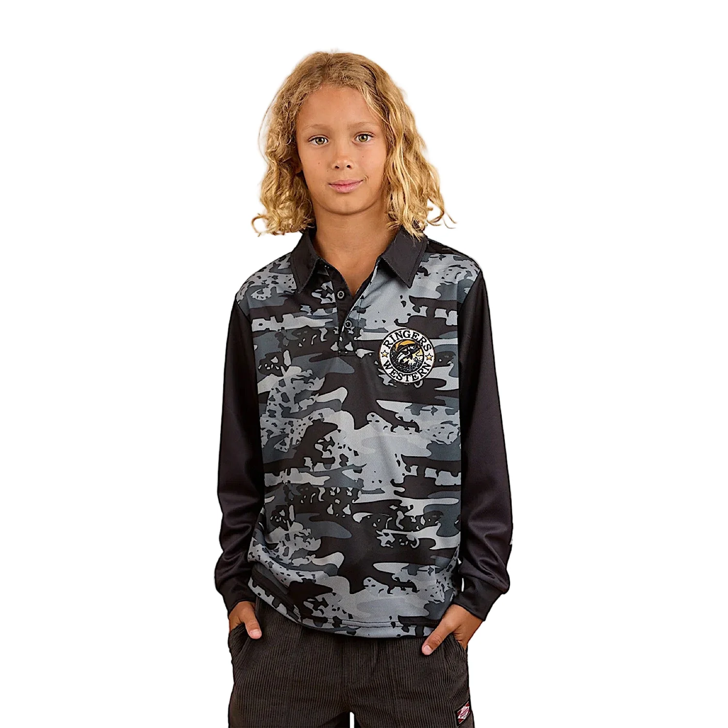 Ringers Western Kid's Big Catch Fishing Jersey - Black Camo