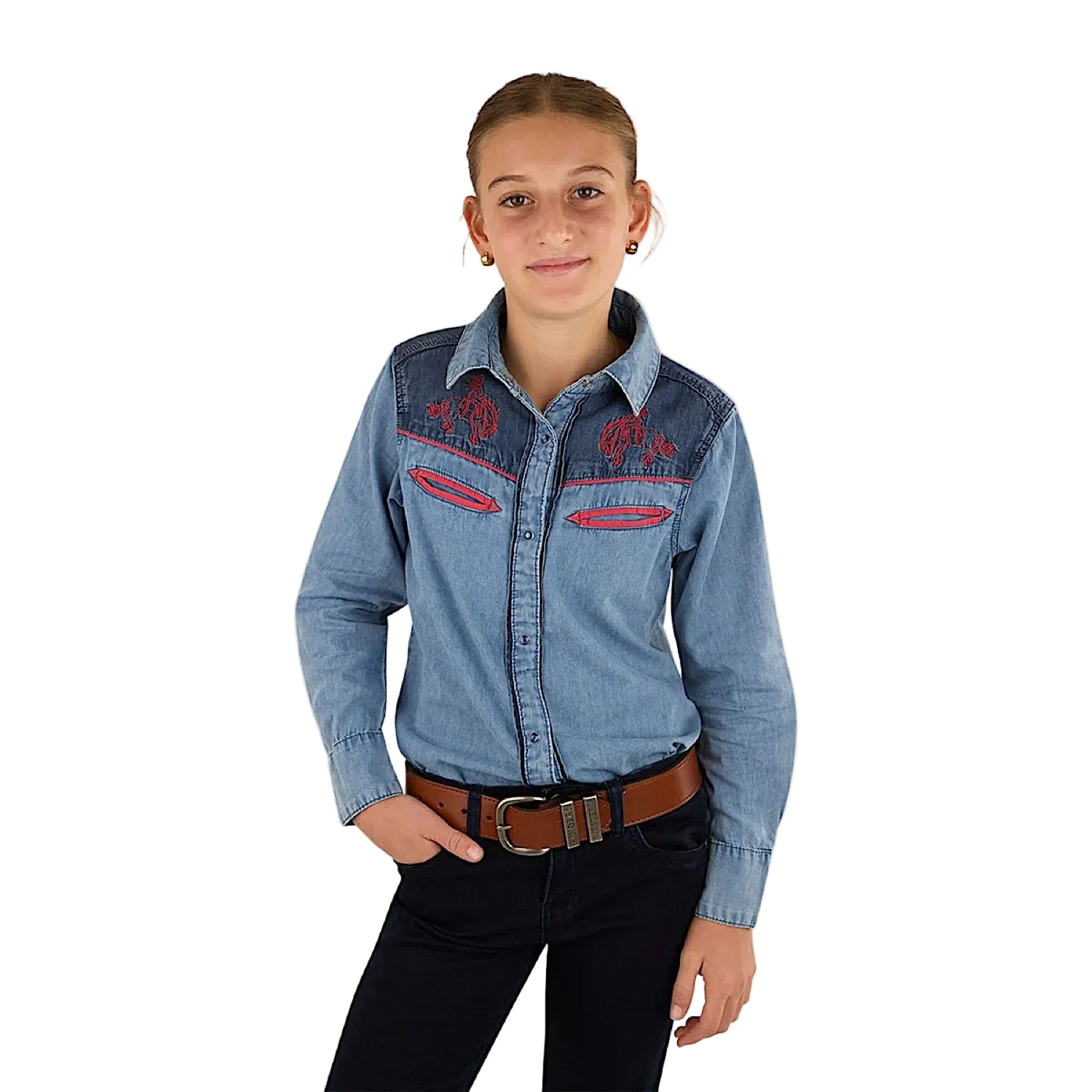 Ringers Western Kid's Cindy Western Shirt - Light Wash Blue
