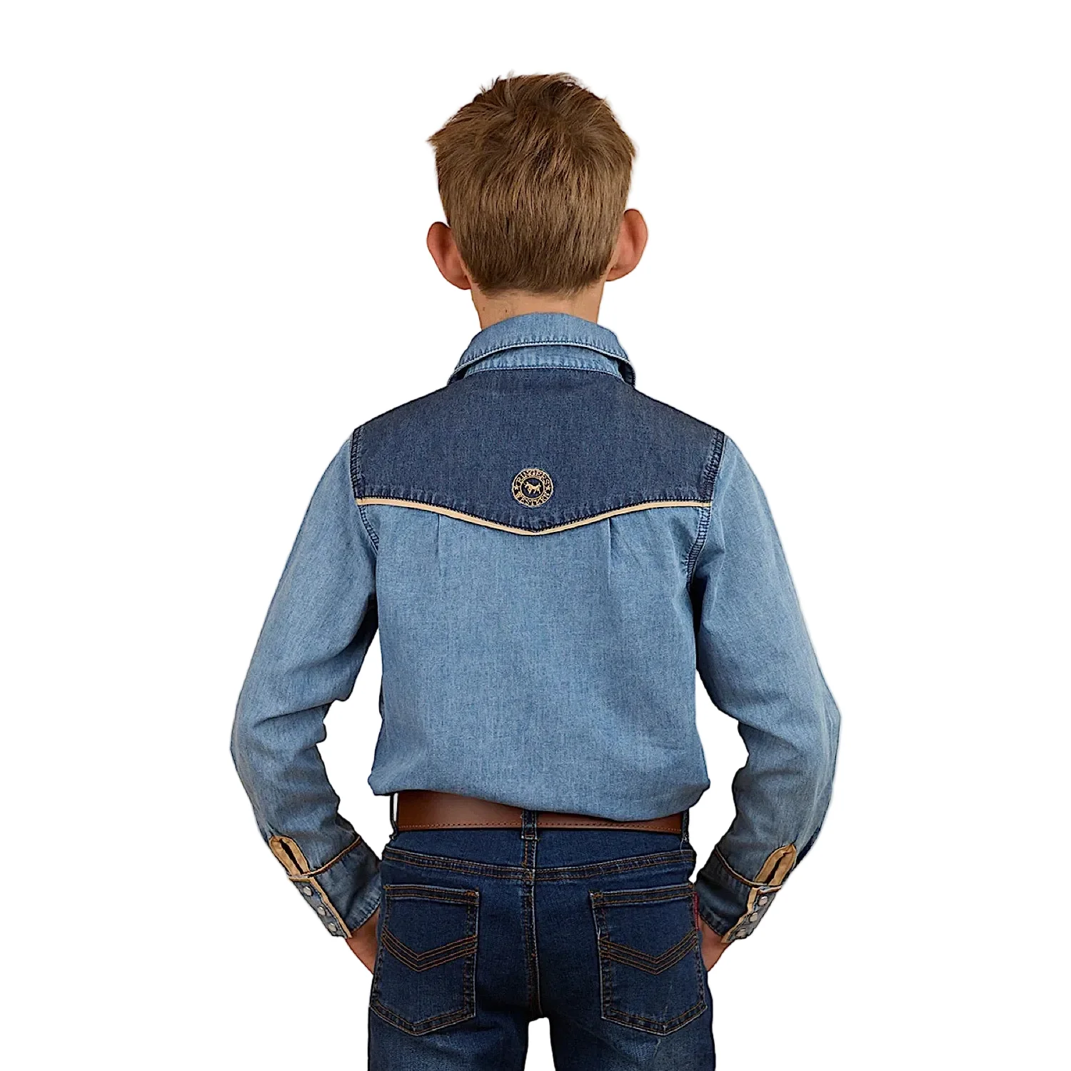 Ringers Western Kid's Jaxon Western Shirt - Light Wash Blue - Image 3