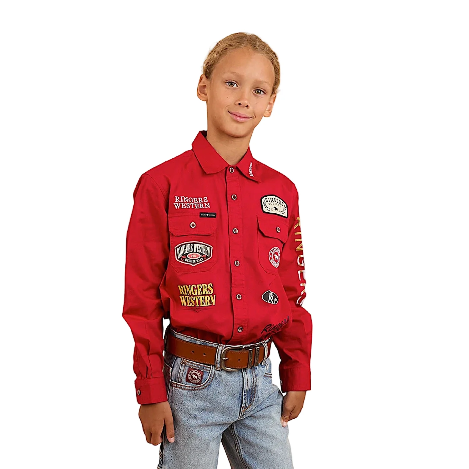 Ringers Western Kid's Junior Chute Boss Work Shirt - Dark Red