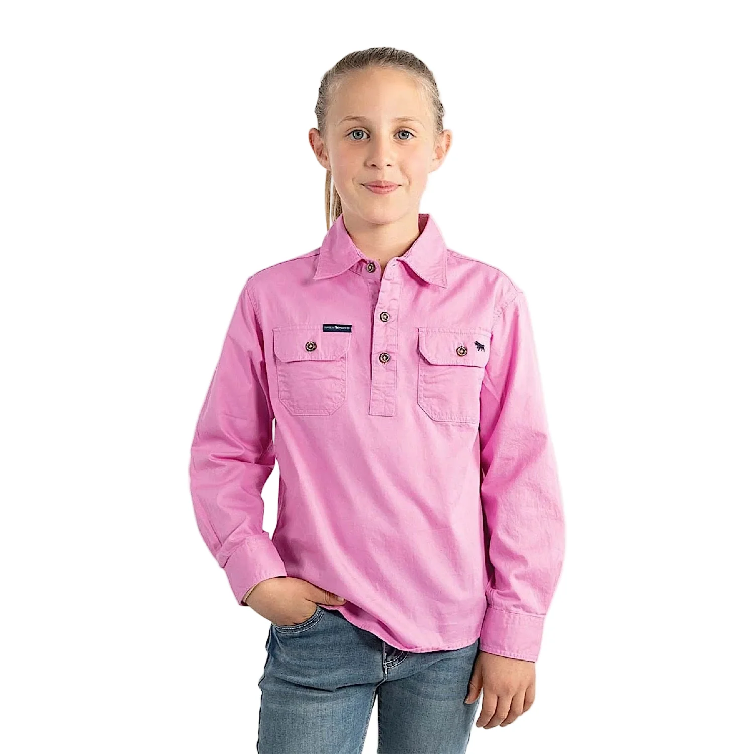 Ringers Western Kid's Ord River Half Button Work Shirt - Pastel Pink