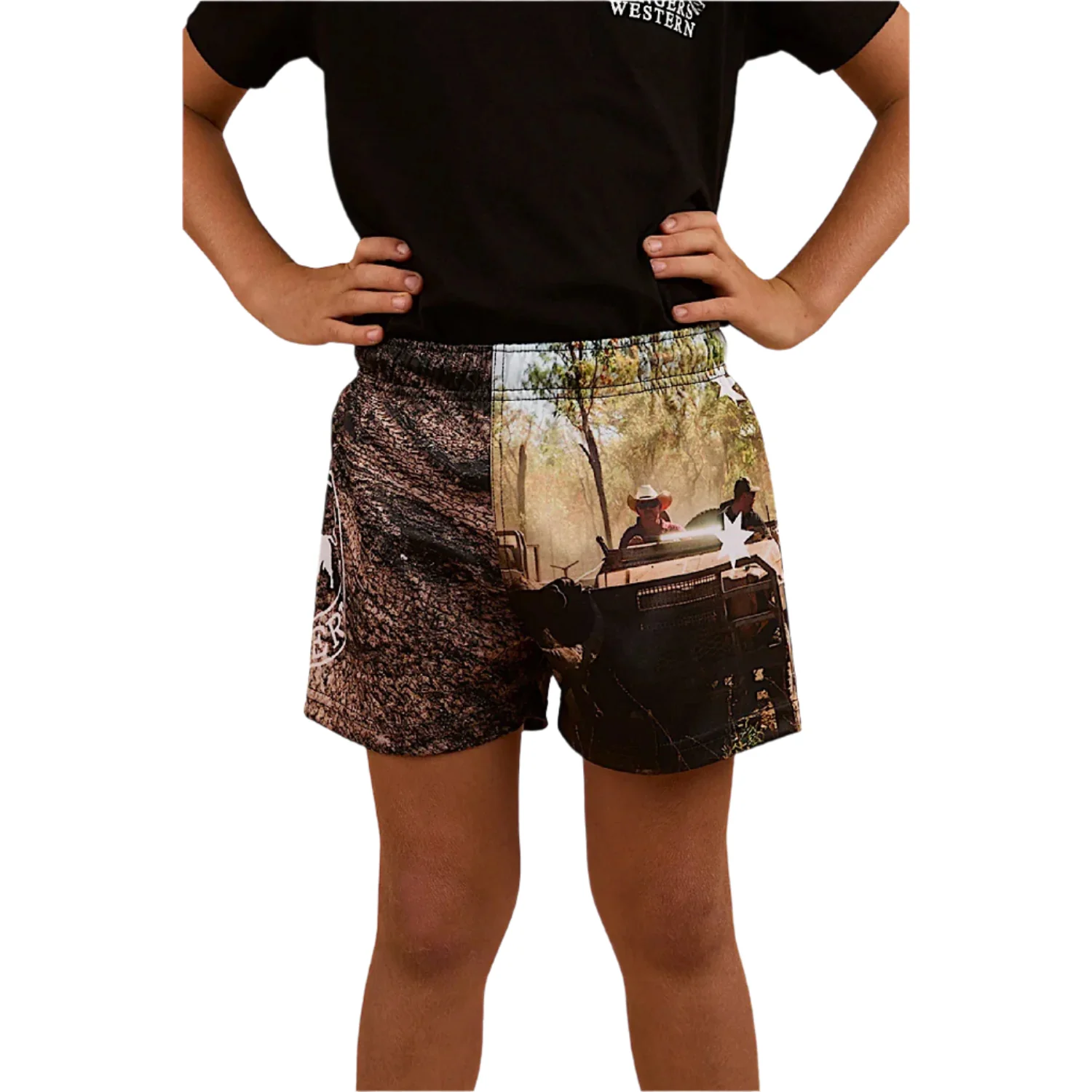 Ringers Western Kid's Out Bush Footy Short - Black/Multi