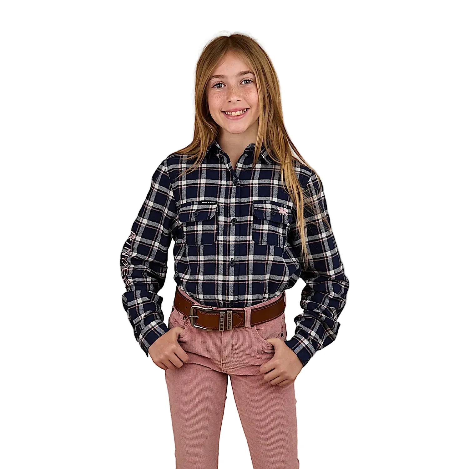 Ringers Western Kid's Rory Flannel Shirt - Navy/Pink