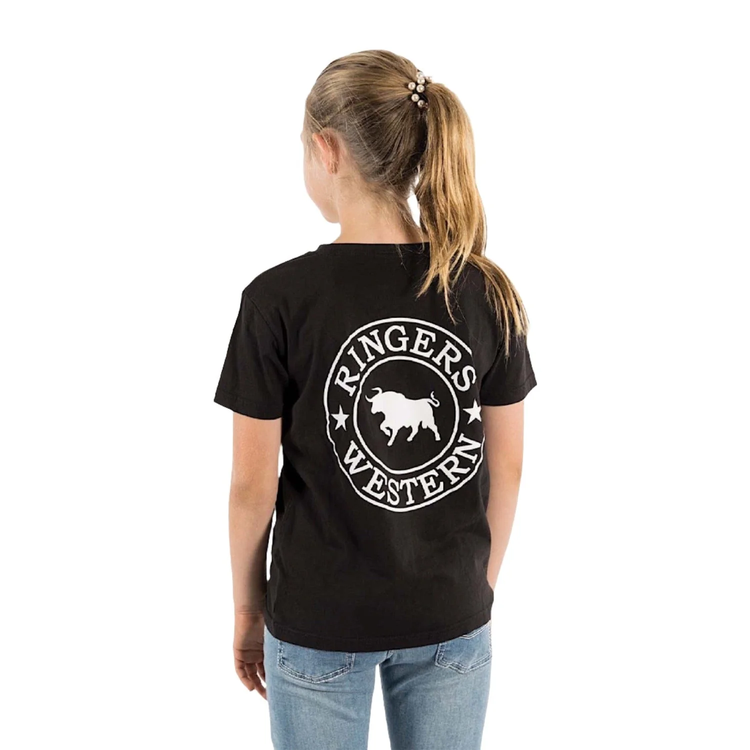 Ringers Western Kid's Signature Bull Classic Fit T-Shirt - Black With White Print - Image 2