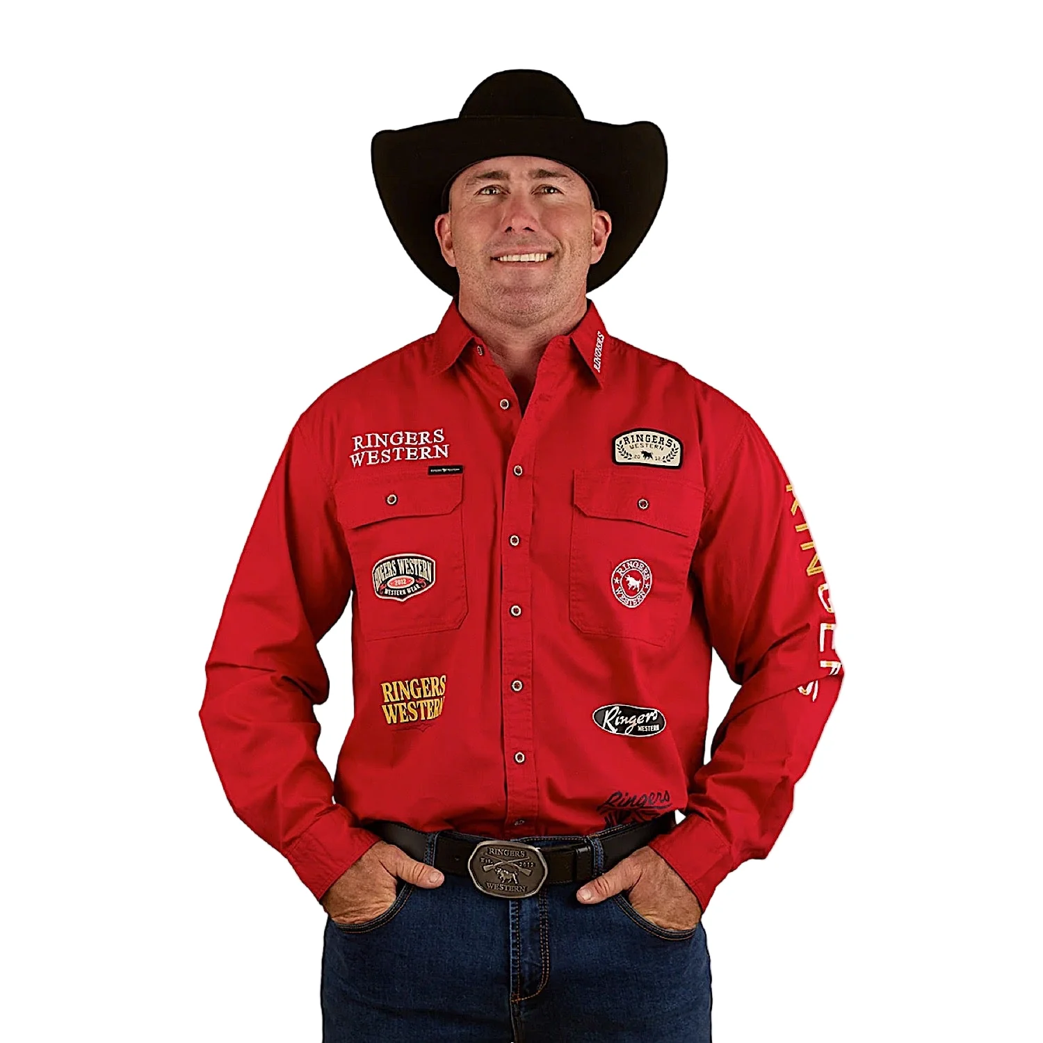 Ringers Western Men's Chute Boss Full Button Work Shirt - Dark Red