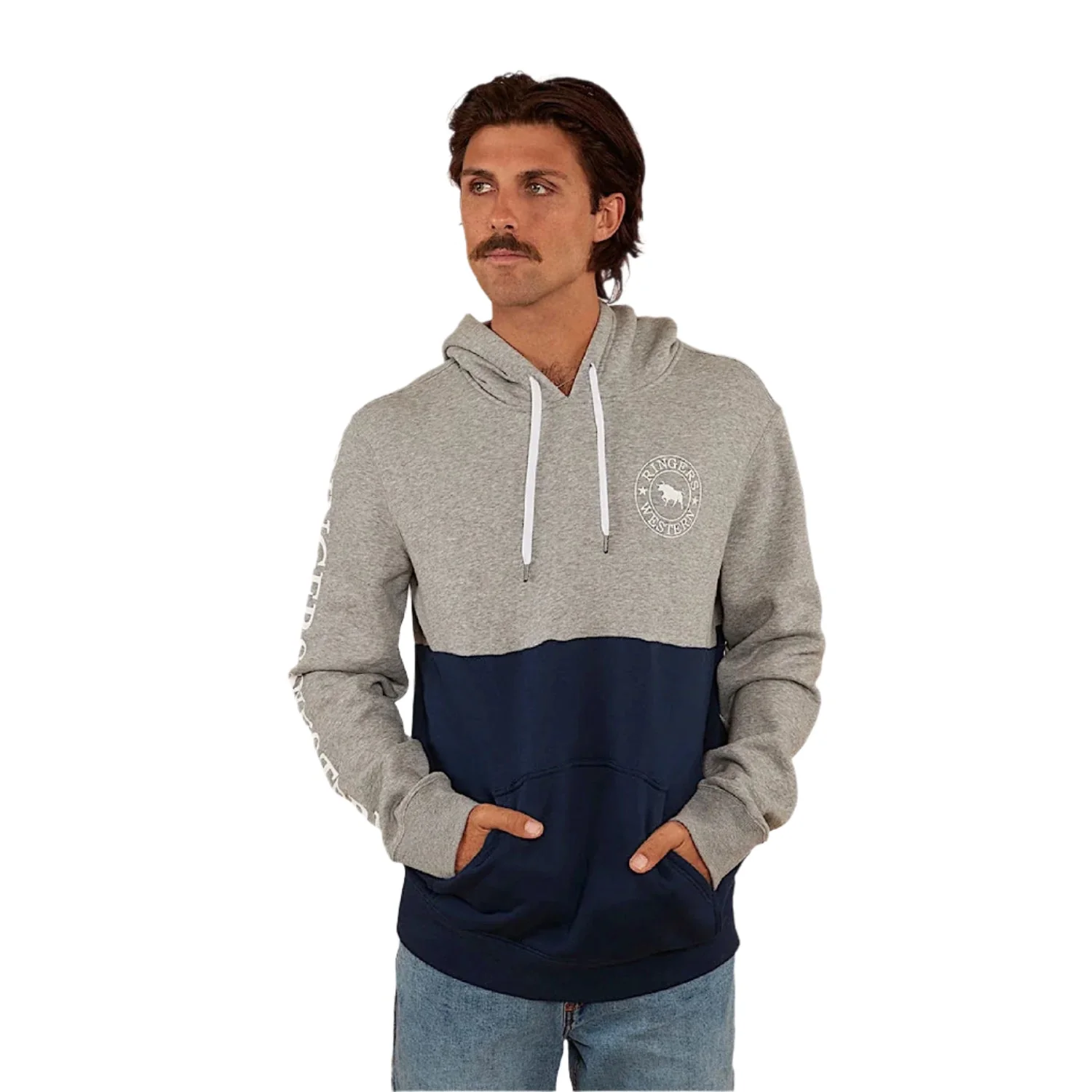 Ringers Western Men's Handorf Pullover Hoodie - Grey Marle / Navy