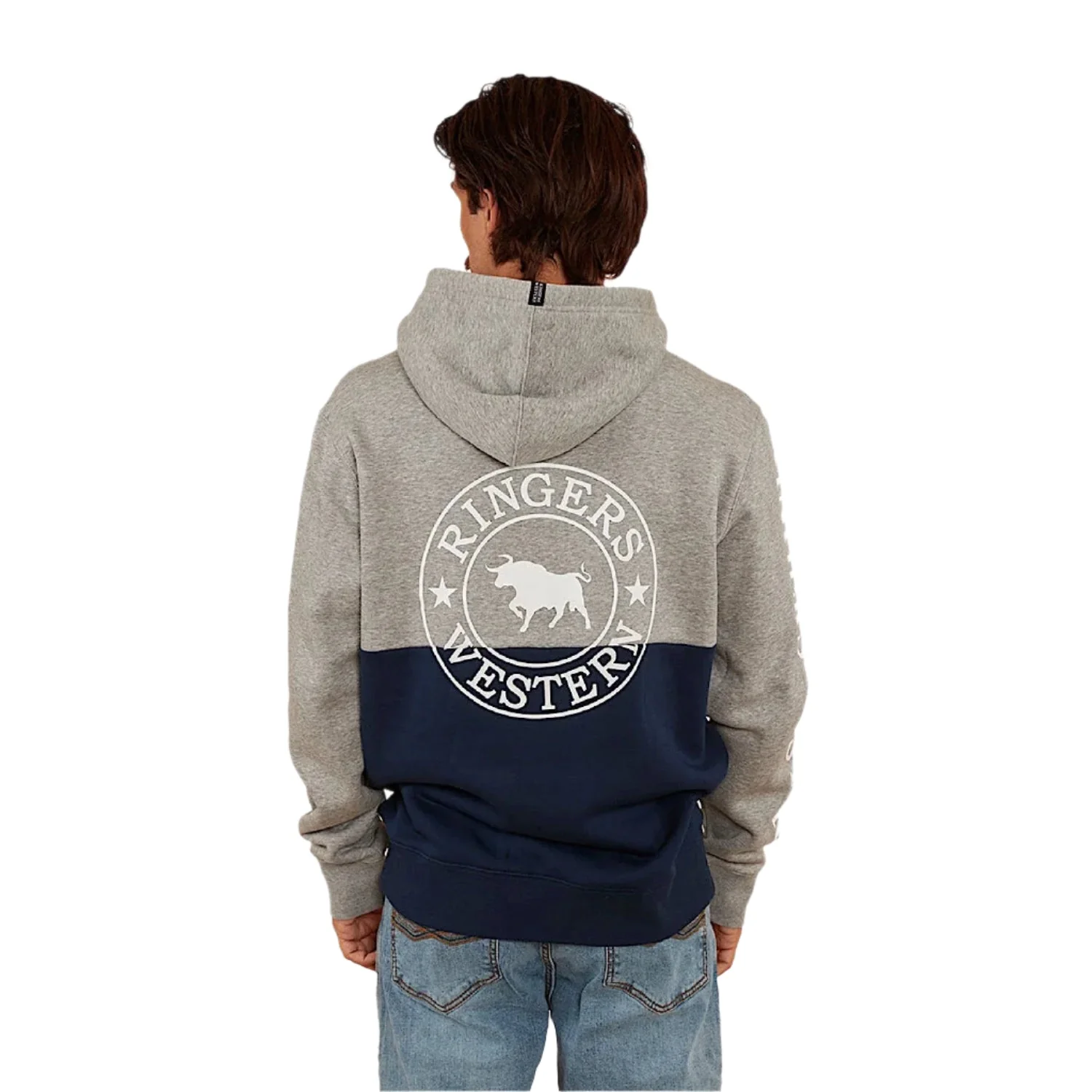 Ringers Western Men's Handorf Pullover Hoodie - Grey Marle / Navy - Image 2