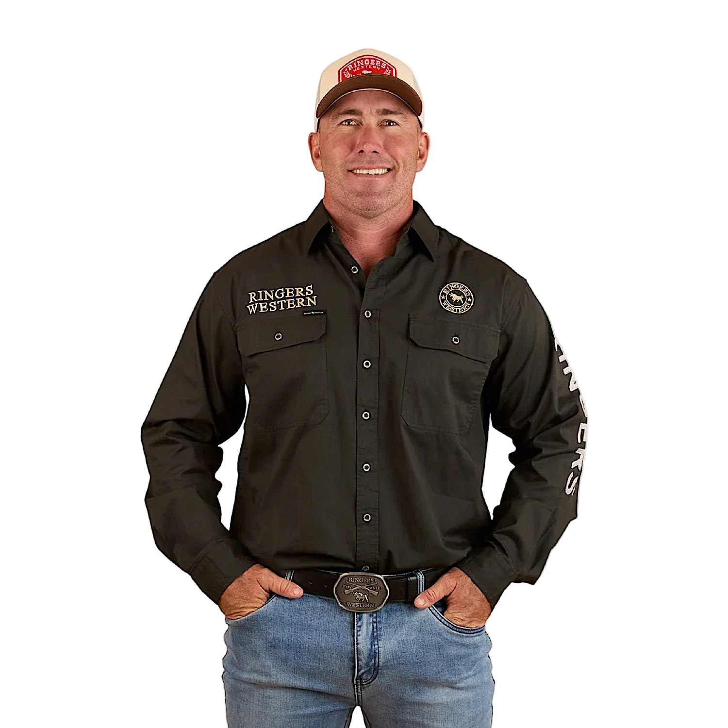 Ringers Western Men's Hawkeye Full Button Work Shirt - Charcoal/Dark Sand