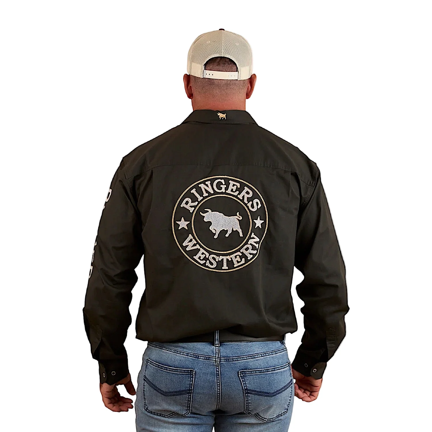 Ringers Western Men's Hawkeye Full Button Work Shirt - Charcoal/Dark Sand - Image 2