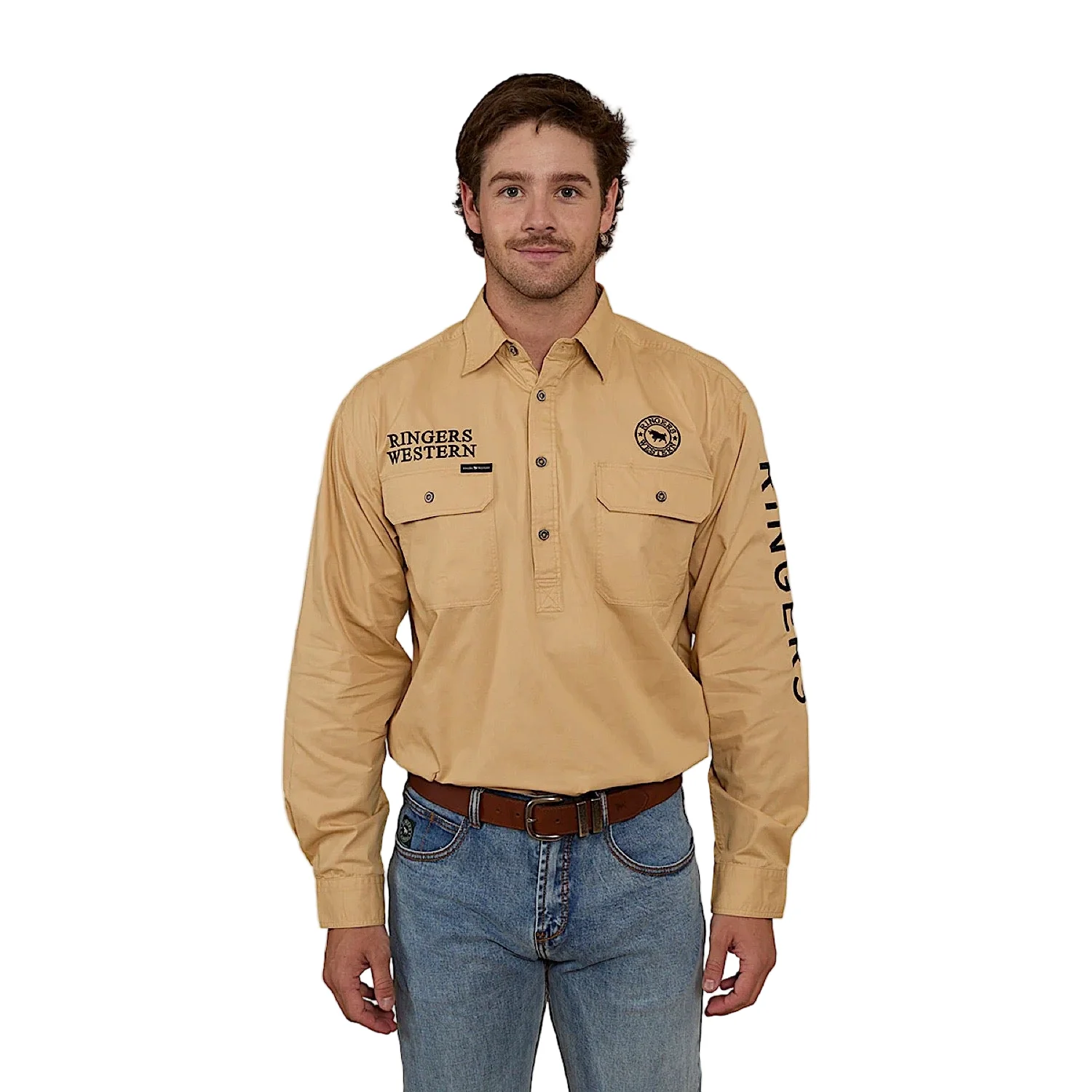 Ringers Western Men's Hawkeye Half Button Work Shirt - Dark Sand