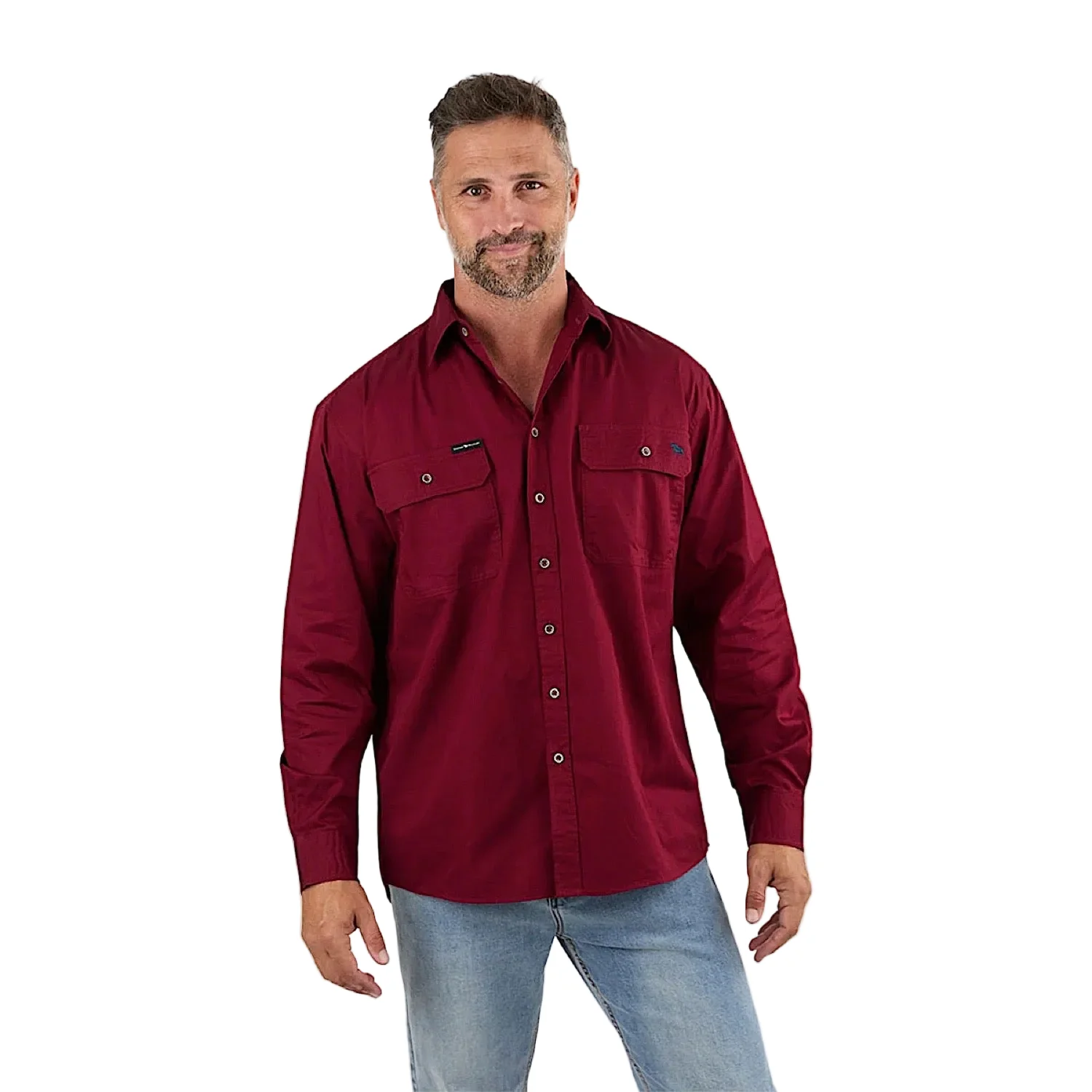 Ringers Western Men's King River Full Button Work Shirt - Burgundy - Image 3