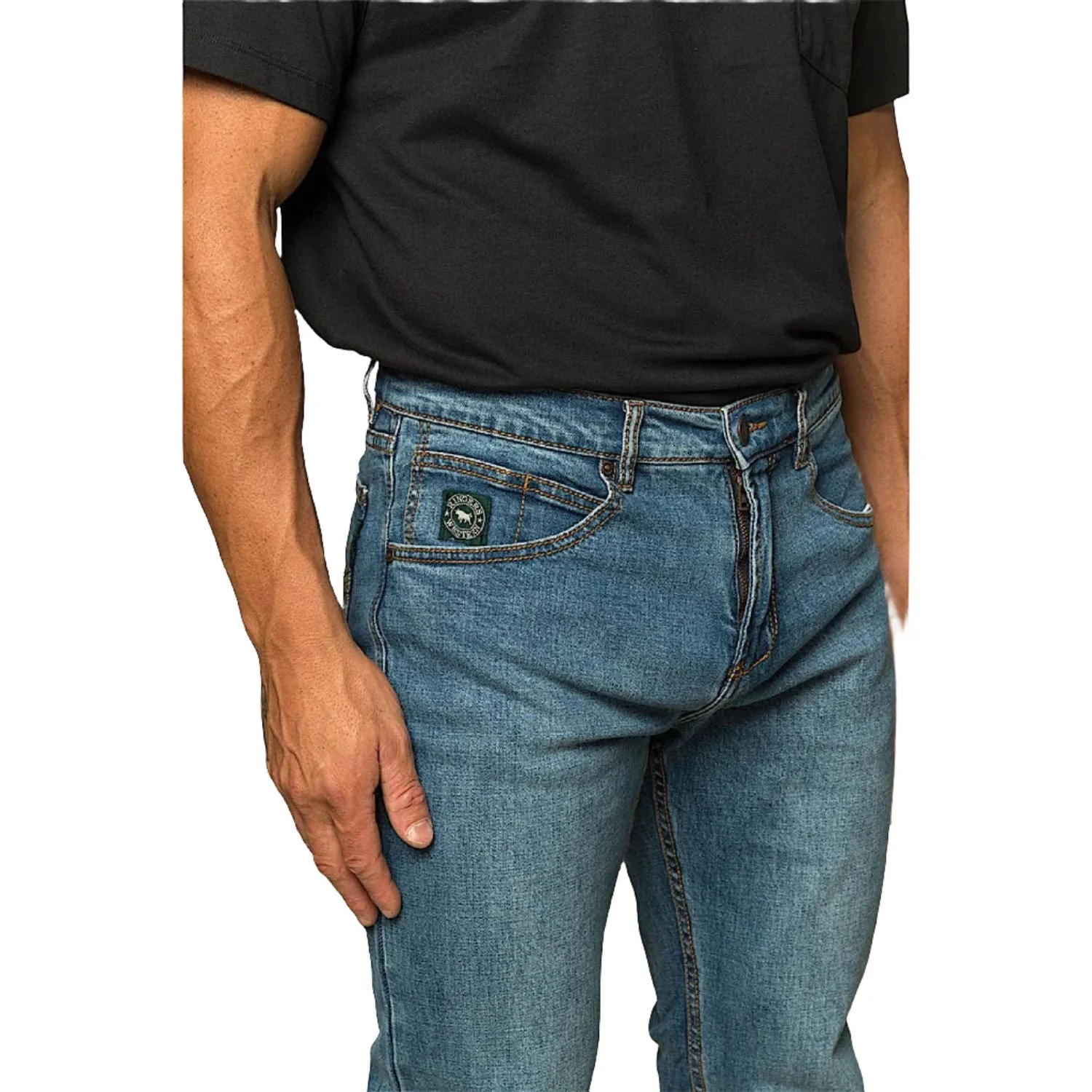 Ringers Western Men's Muster Slim Straight Fit Jean - Mid Wash Blue - Image 2