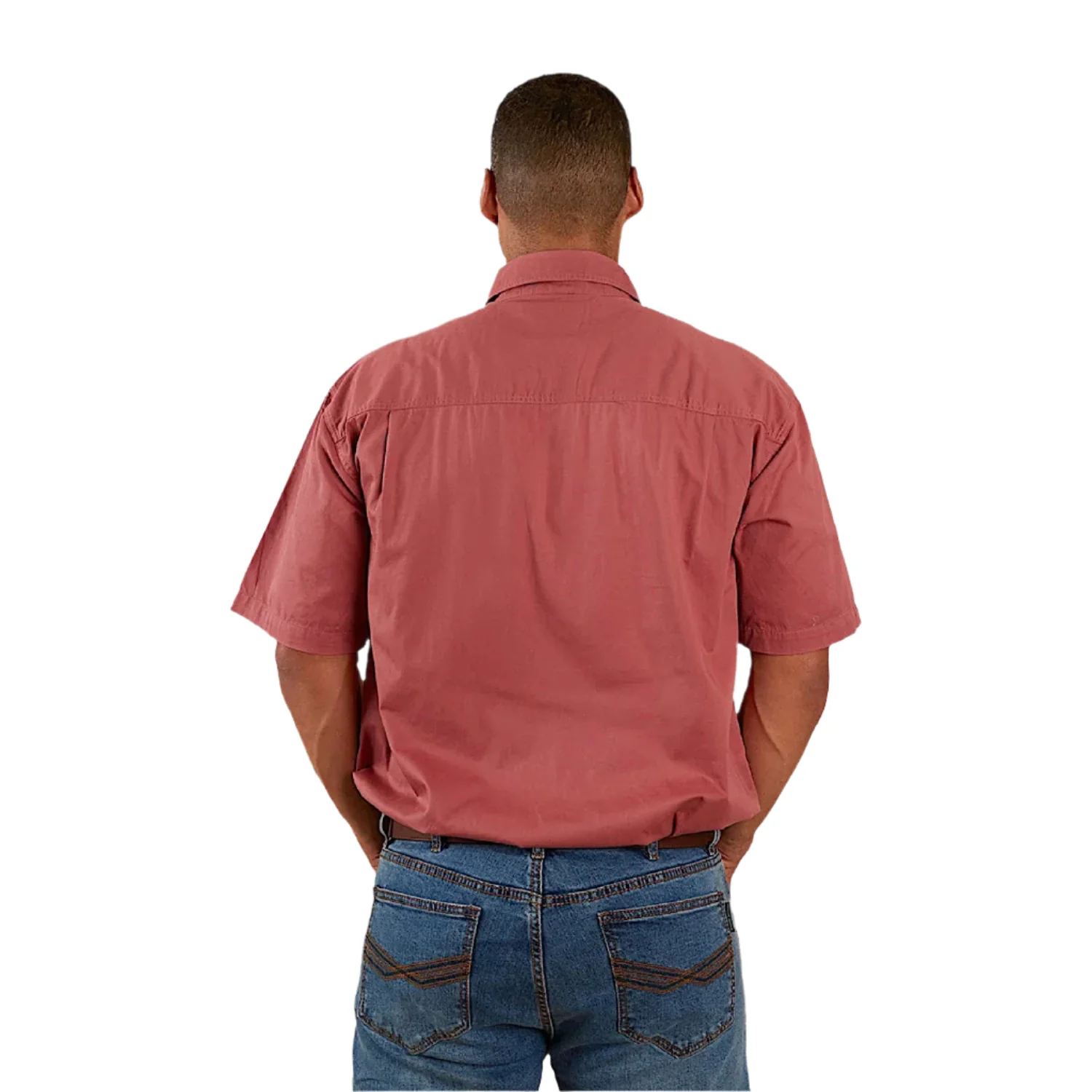 Ringers Western Men's Pack Saddle Short Sleeve Half Button Work Shirt - Dusty Rose - Image 2
