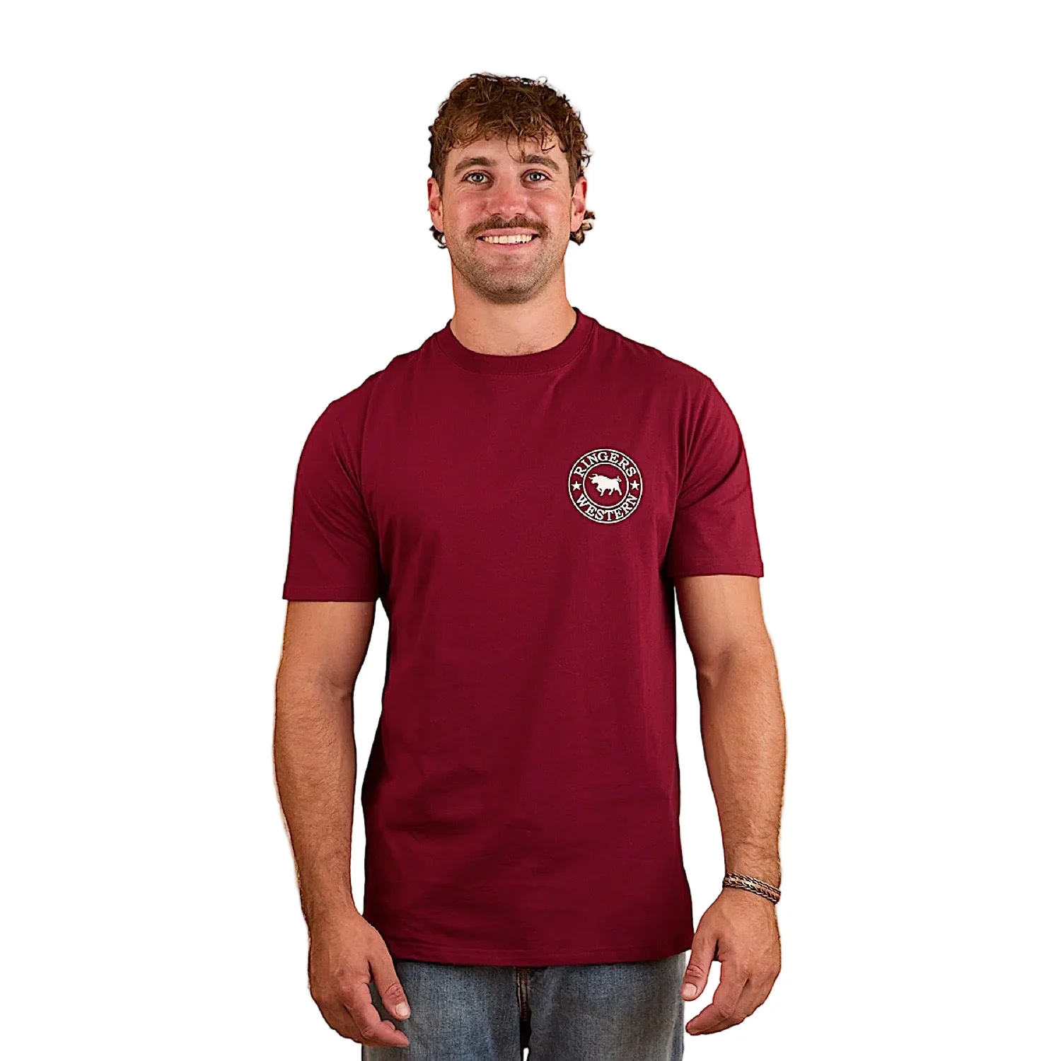Ringers Western Men's Signature Bull Classic Fit T-Shirt - Burgundy/White