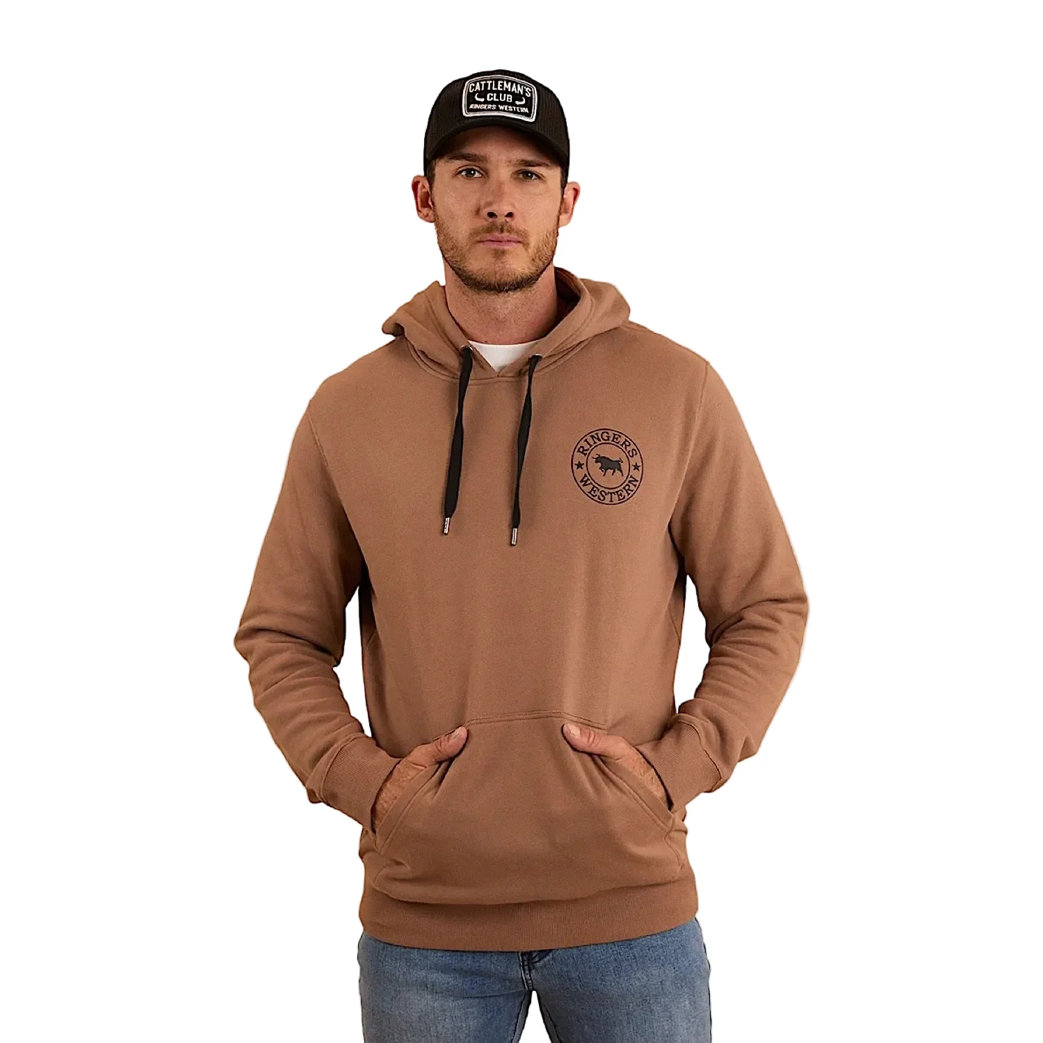 Ringers Western Men's Signature Bull Pullover Hoodie - Almond/Black