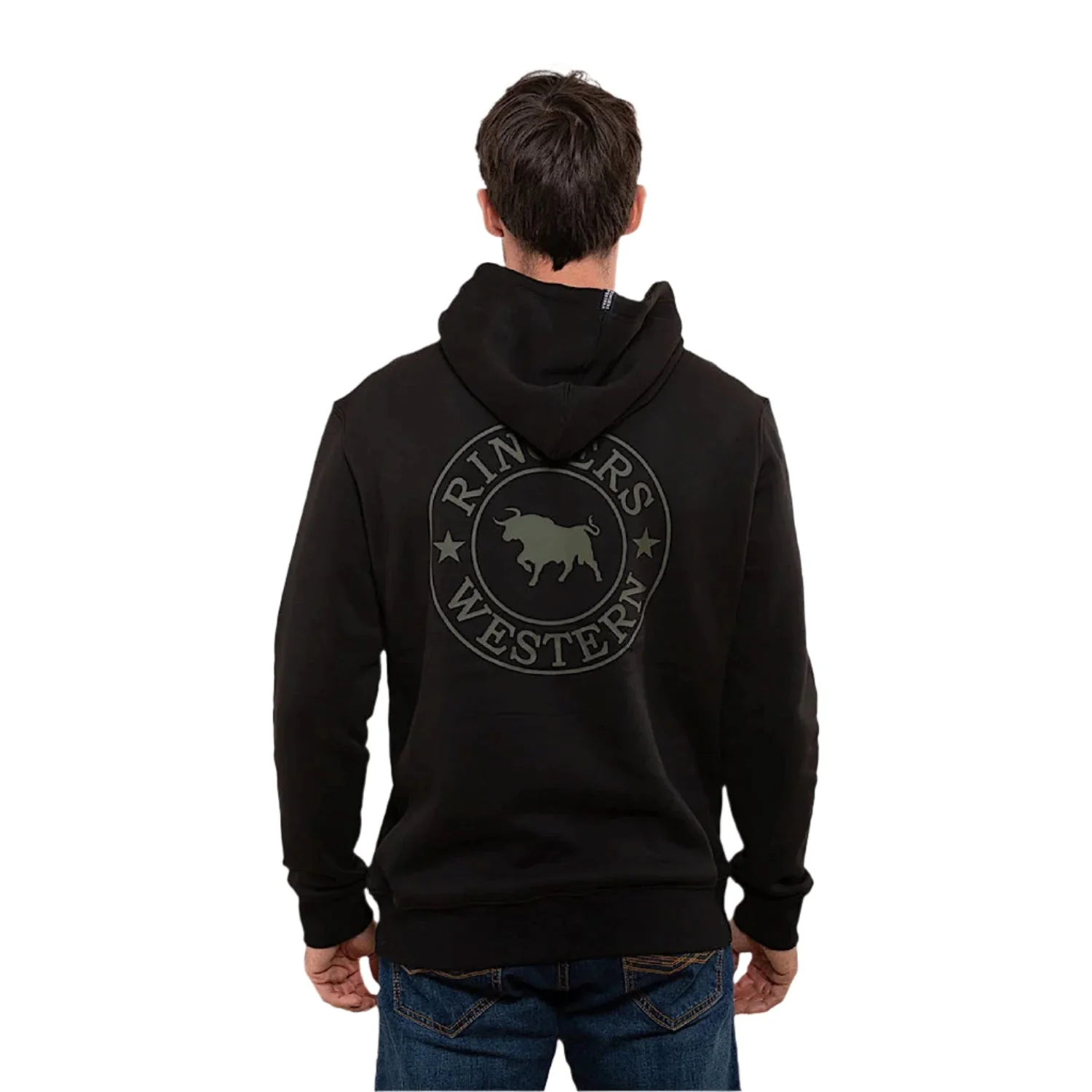 Ringers Western Men's Signature Bull Pullover Hoodie - Black/Military Green - Image 2