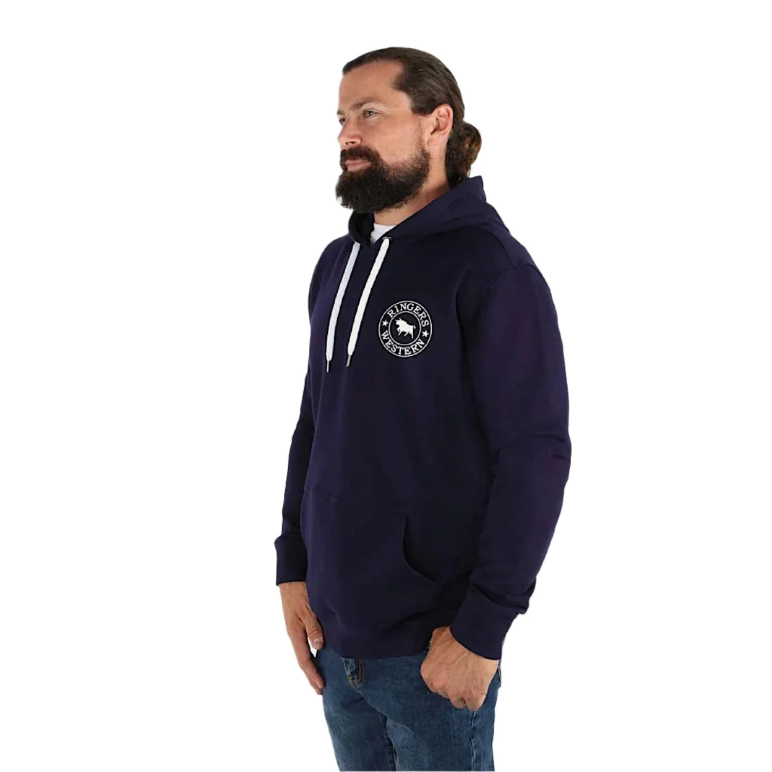 Ringers Western Men's Signature Bull Pullover Hoodie - Navy/White - Image 2