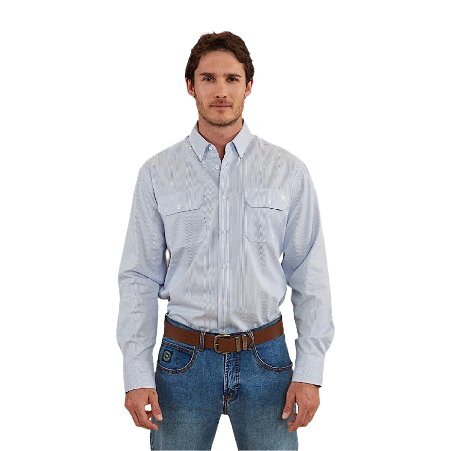 Ringers Western Men's Whyalla Dress Shirt - White/Blue