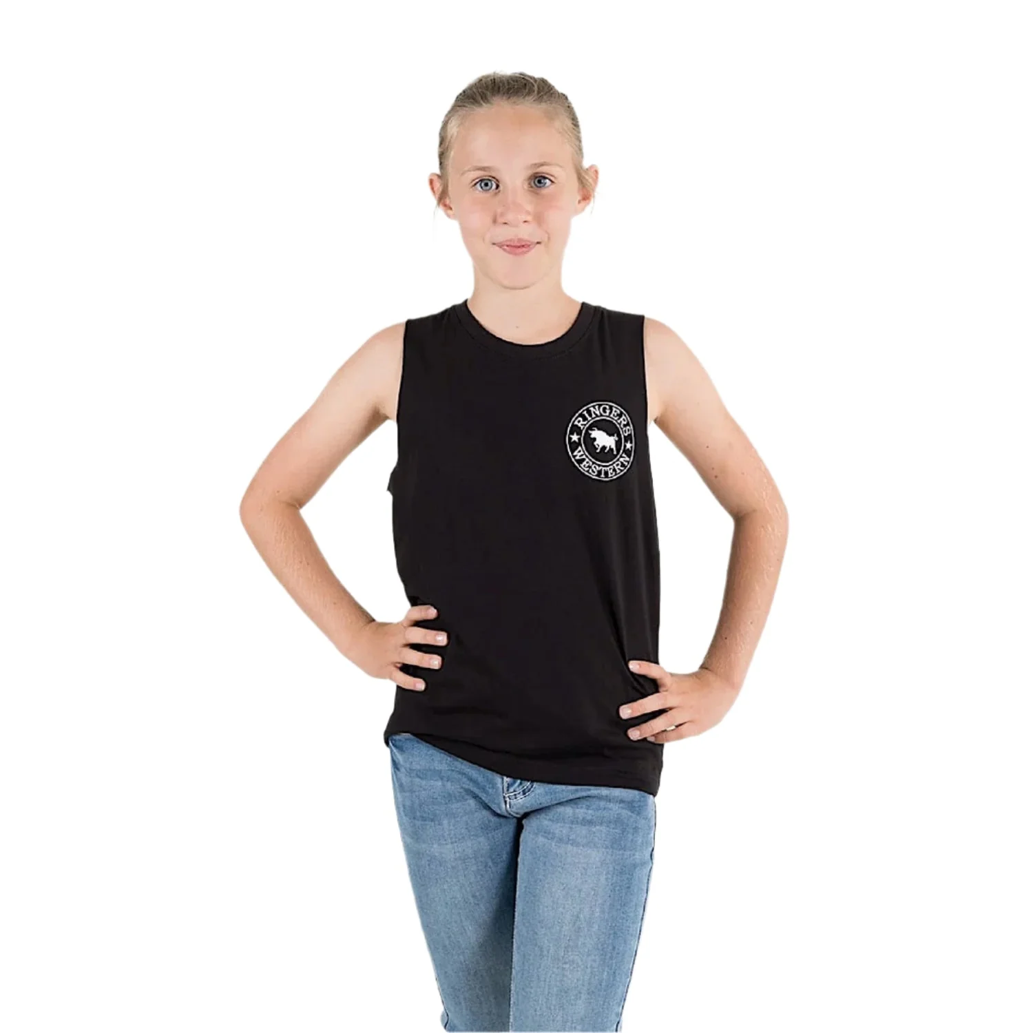 Ringers Western Signature Bull Kid's Muscle Tank - Black/White - Image 2