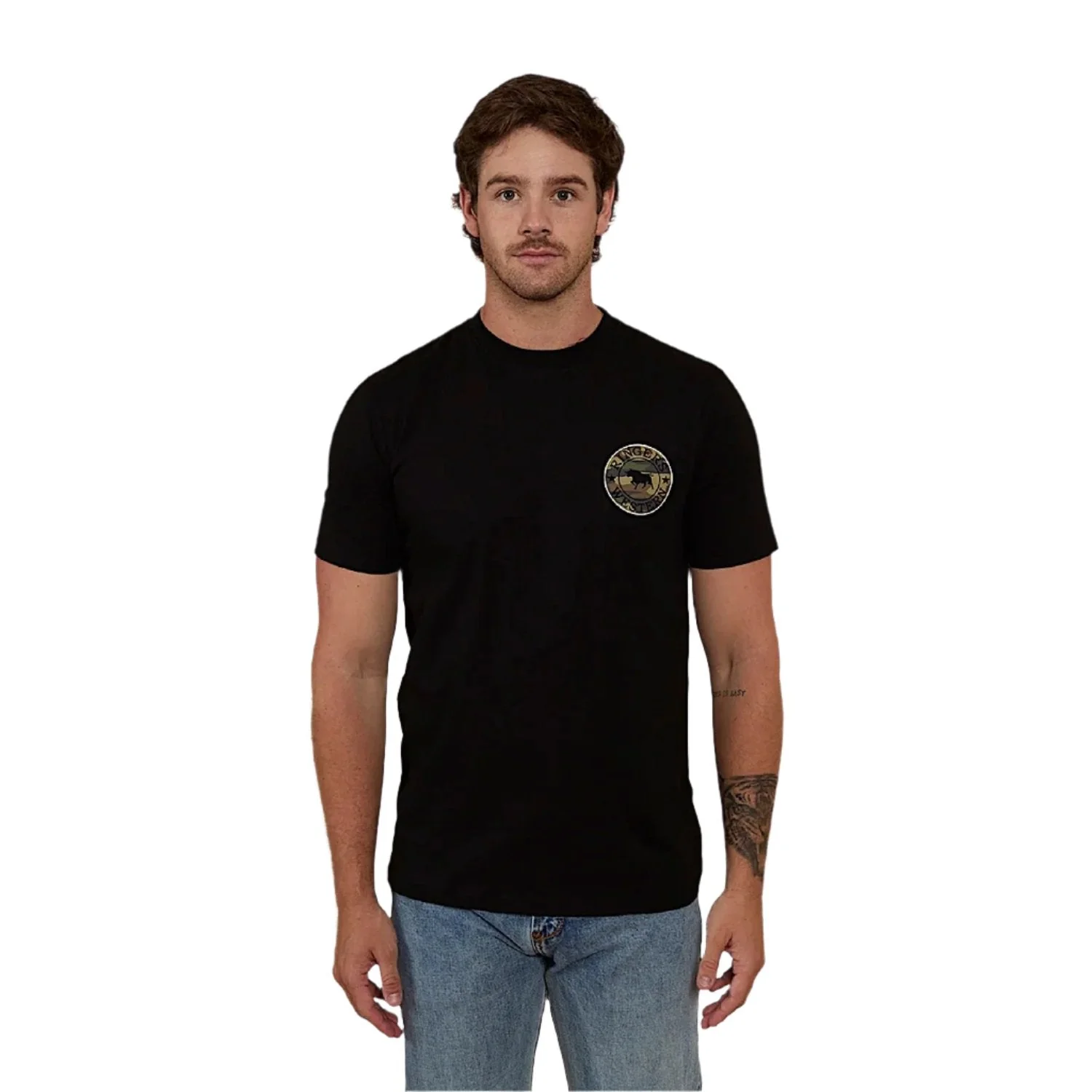 Ringers Western Signature Bull Men's Classic Fit T-Shirt - Black / Camo - Image 2