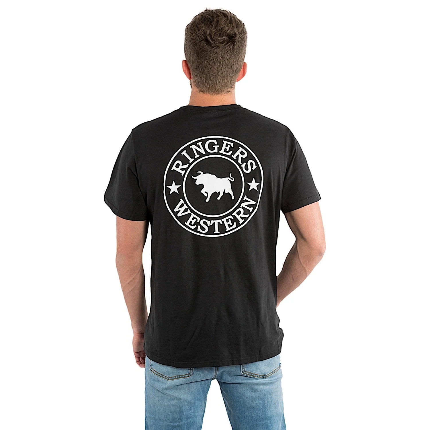 Ringers Western Men's Signature Bull Loose T-Shirt - Black with White Print - Image 2