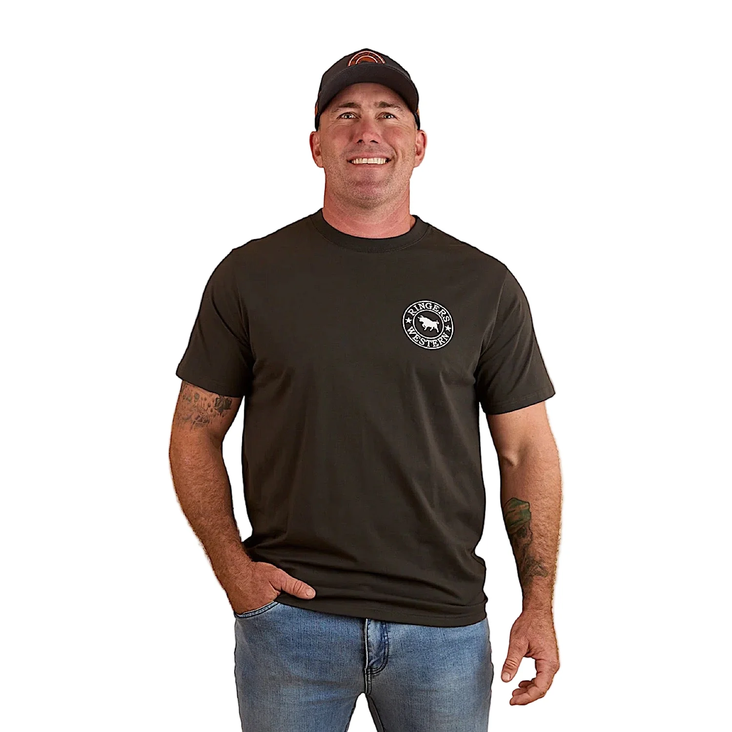 Ringers Western Signature Bull Men's Loose T-Shirt - Charcoal/White