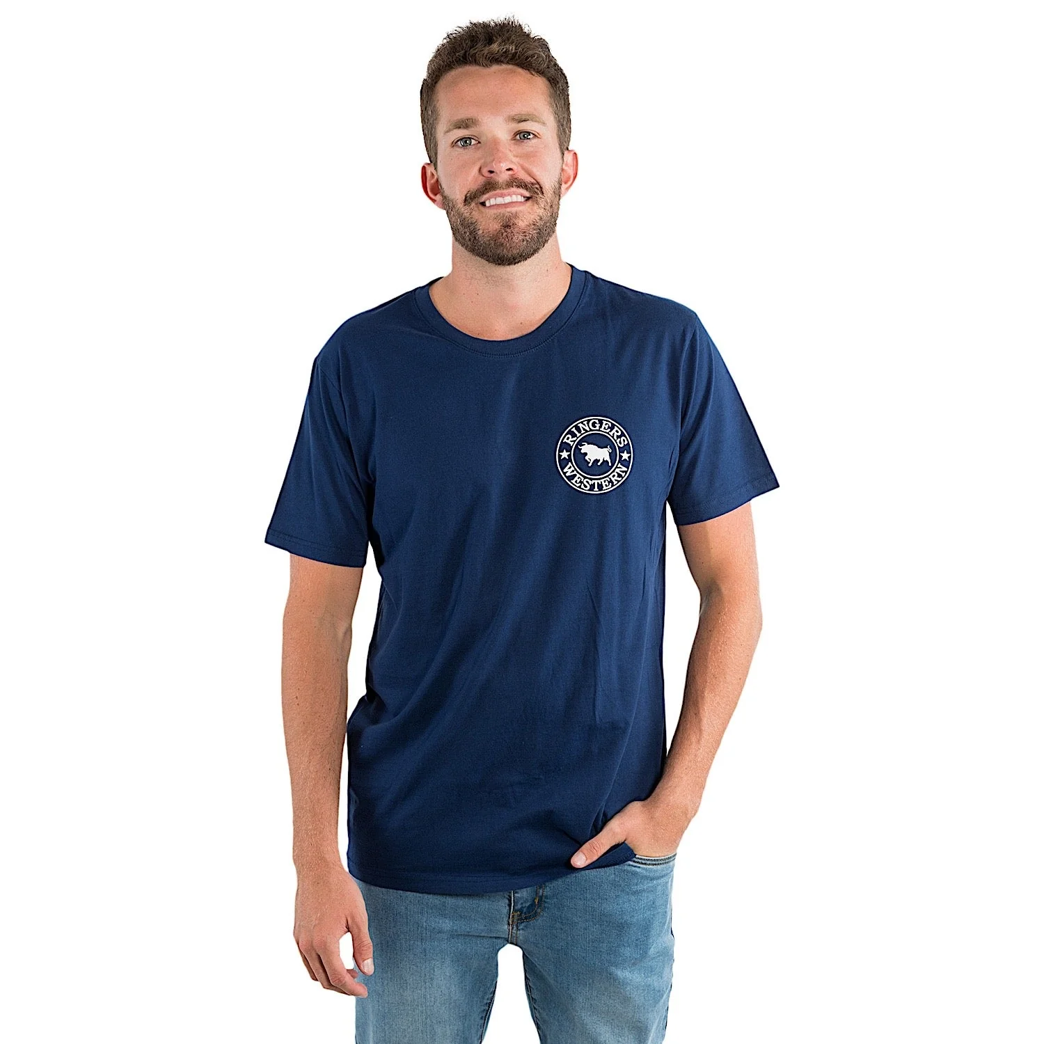 Ringers Western Men's Signature Bull Classic Fit T-Shirt - Navy with White Print