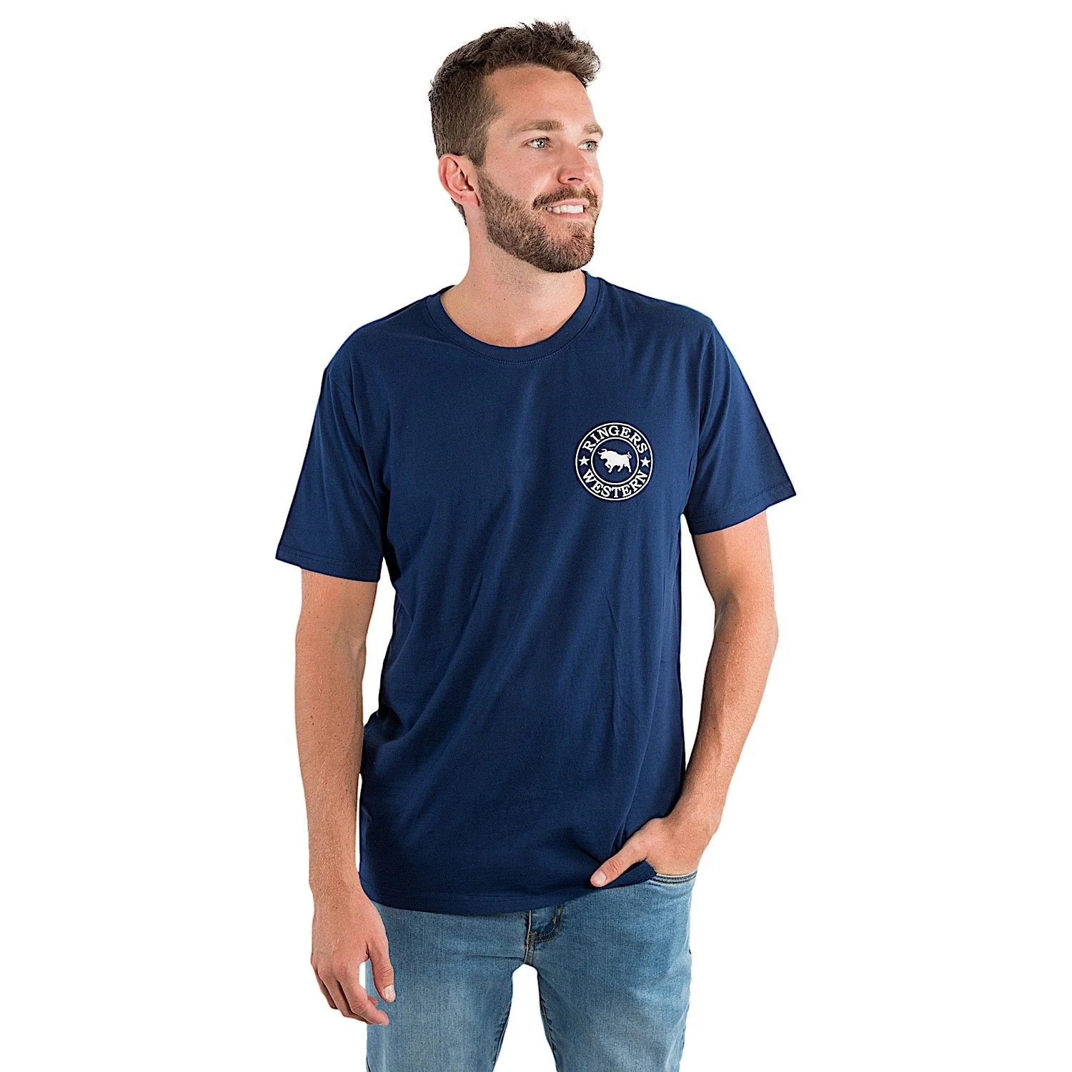 Ringers Western Men's Signature Bull Classic Fit T-Shirt - Navy with White Print - Image 2