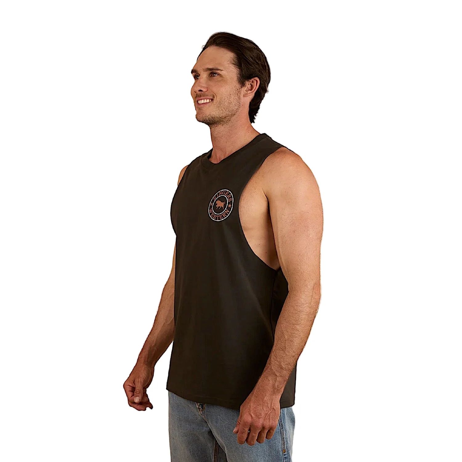 Ringers Western Signature Bull Men's Muscle Tank - Charcoal/Copper - Image 2