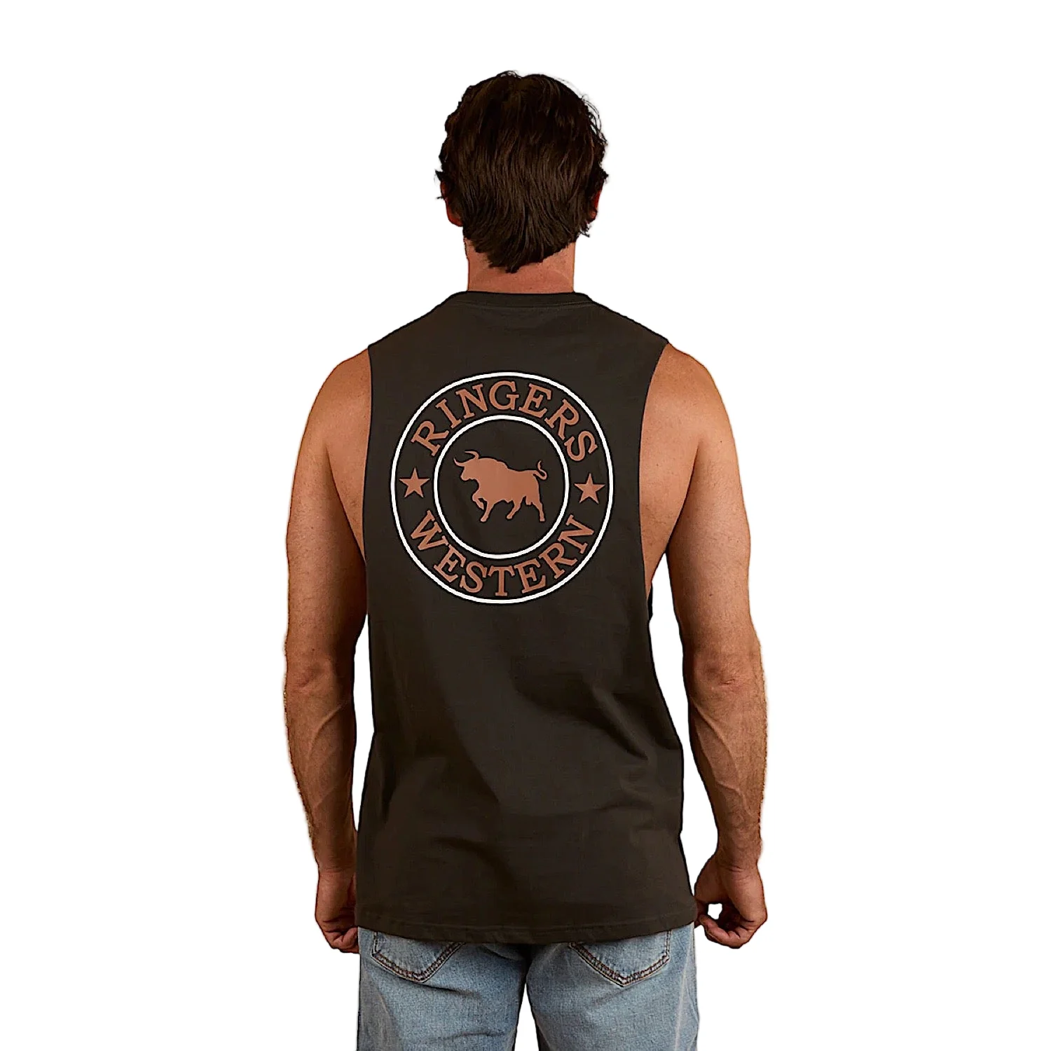 Ringers Western Signature Bull Men's Muscle Tank - Charcoal/Copper - Image 3