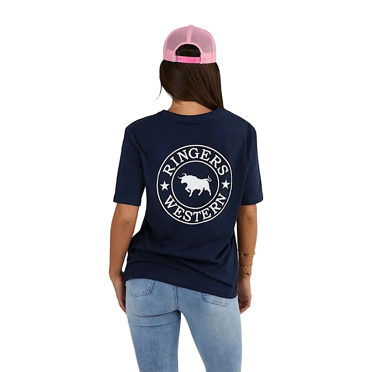 Ringers Western Women's Signature Bull Loose Fit T-Shirt - Navy/White Print