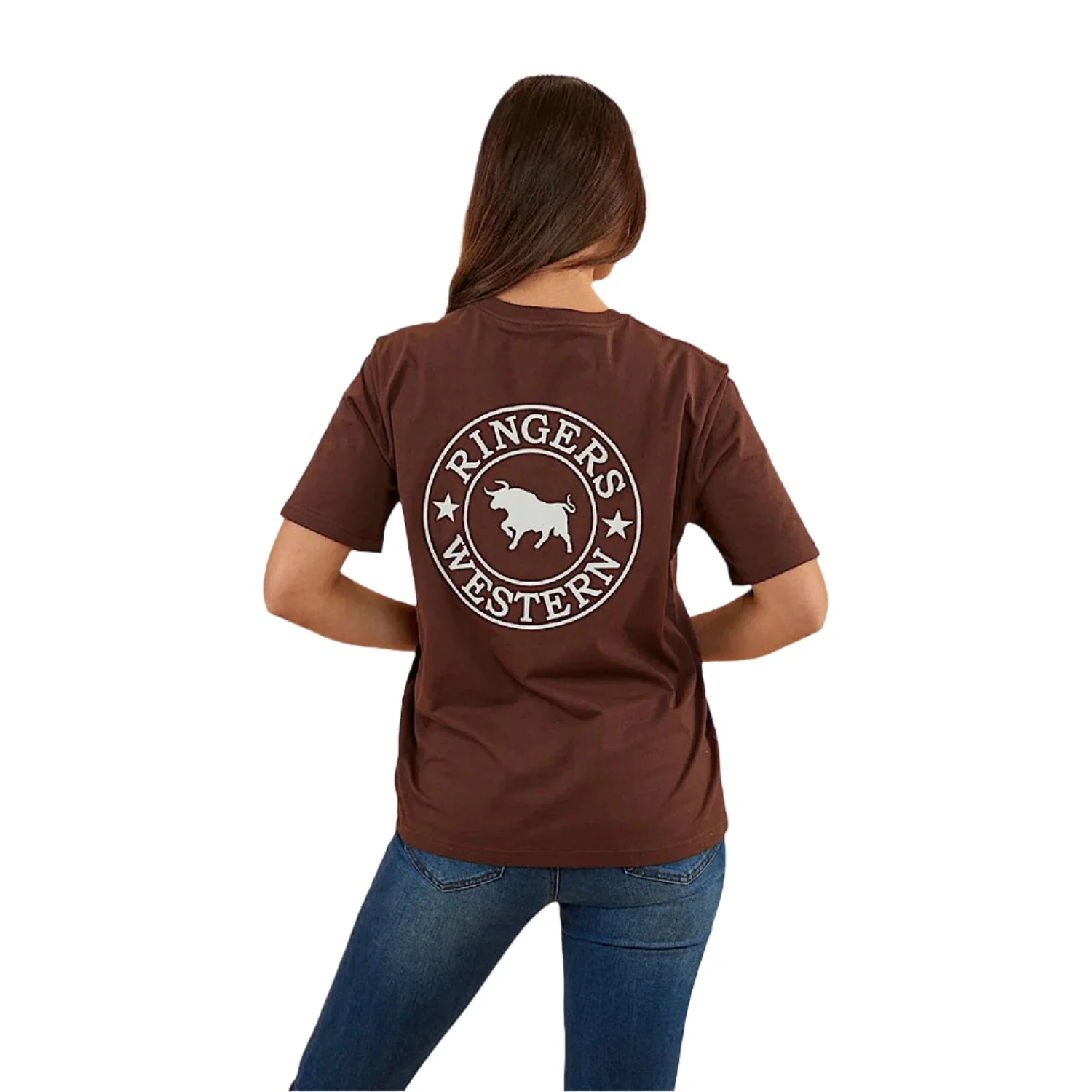 Ringers Western Signature Bull Women's Loose T-Shirt - Chocolate / White - Image 2