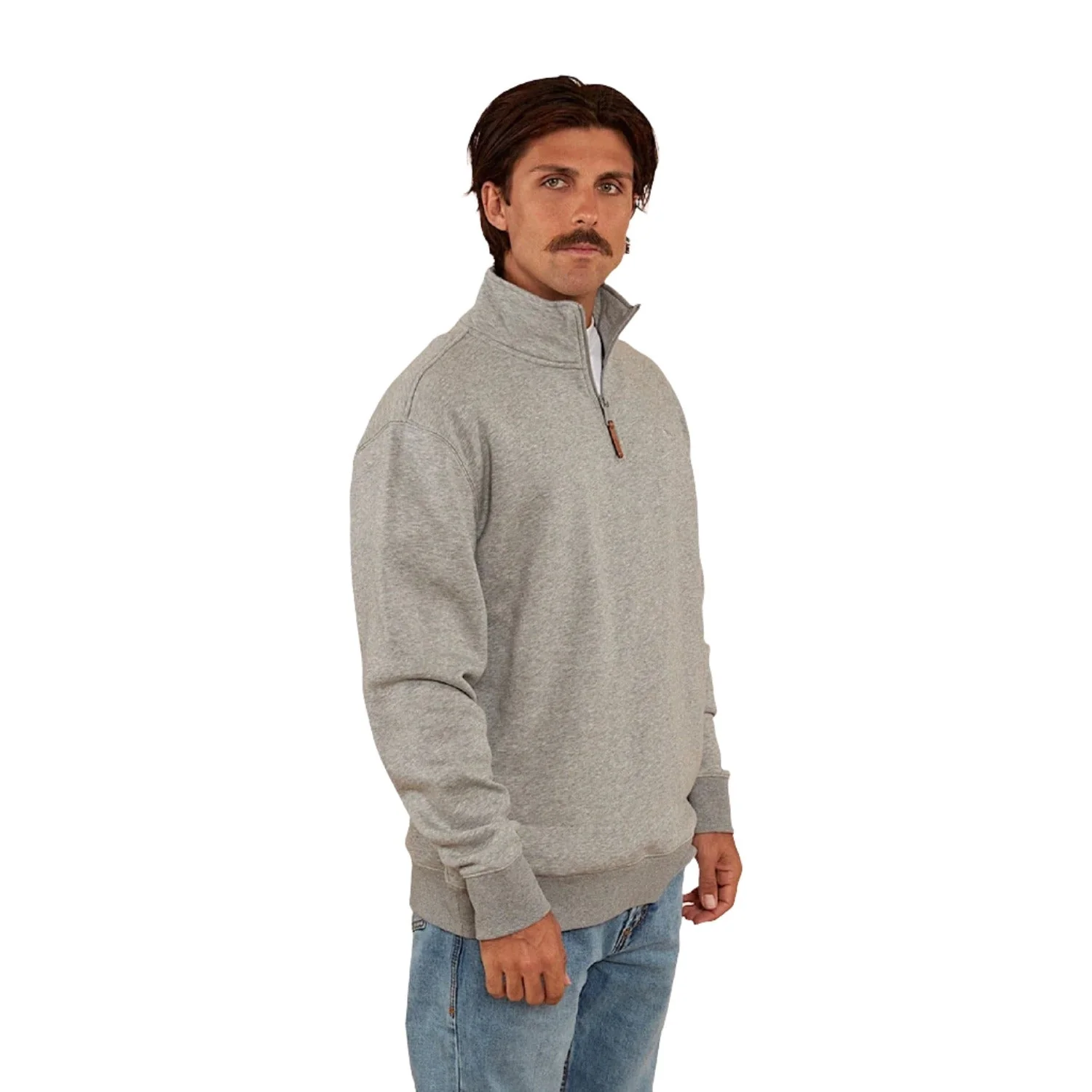 Ringers Western Men's Strand 1/4 Zip Crew - Grey Marle - Image 2